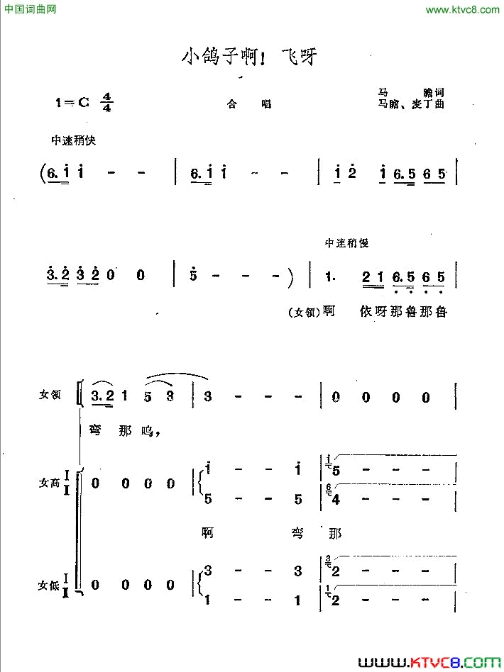 小鸽子啊！飞呀简谱1