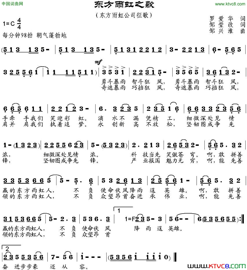 东方雨虹之歌罗爱华词、邹莹改词邹兴淮曲东方雨虹之歌罗爱华词、邹莹改词 邹兴淮曲简谱1