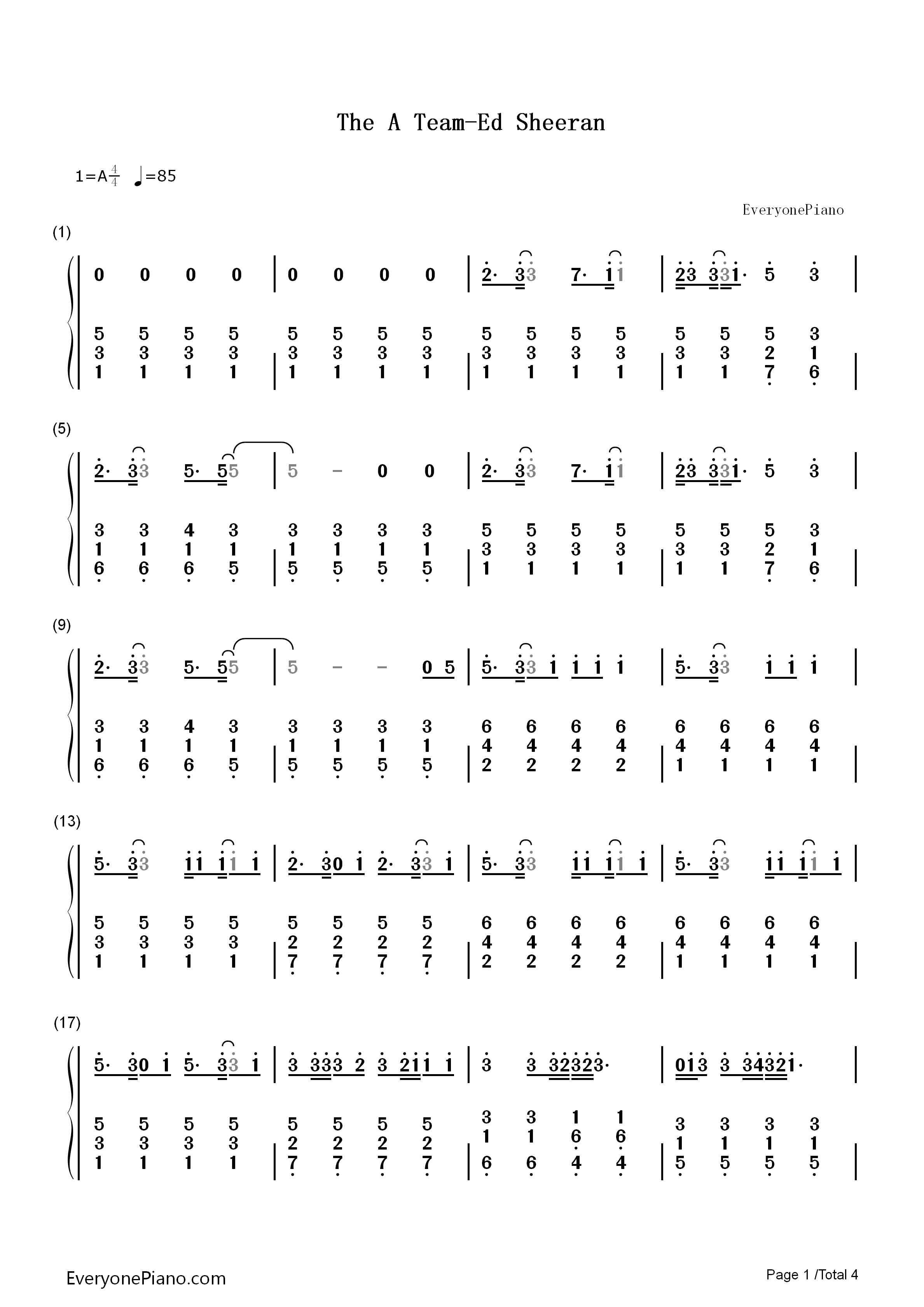 The A Team钢琴简谱-Ed Sheeran演唱1