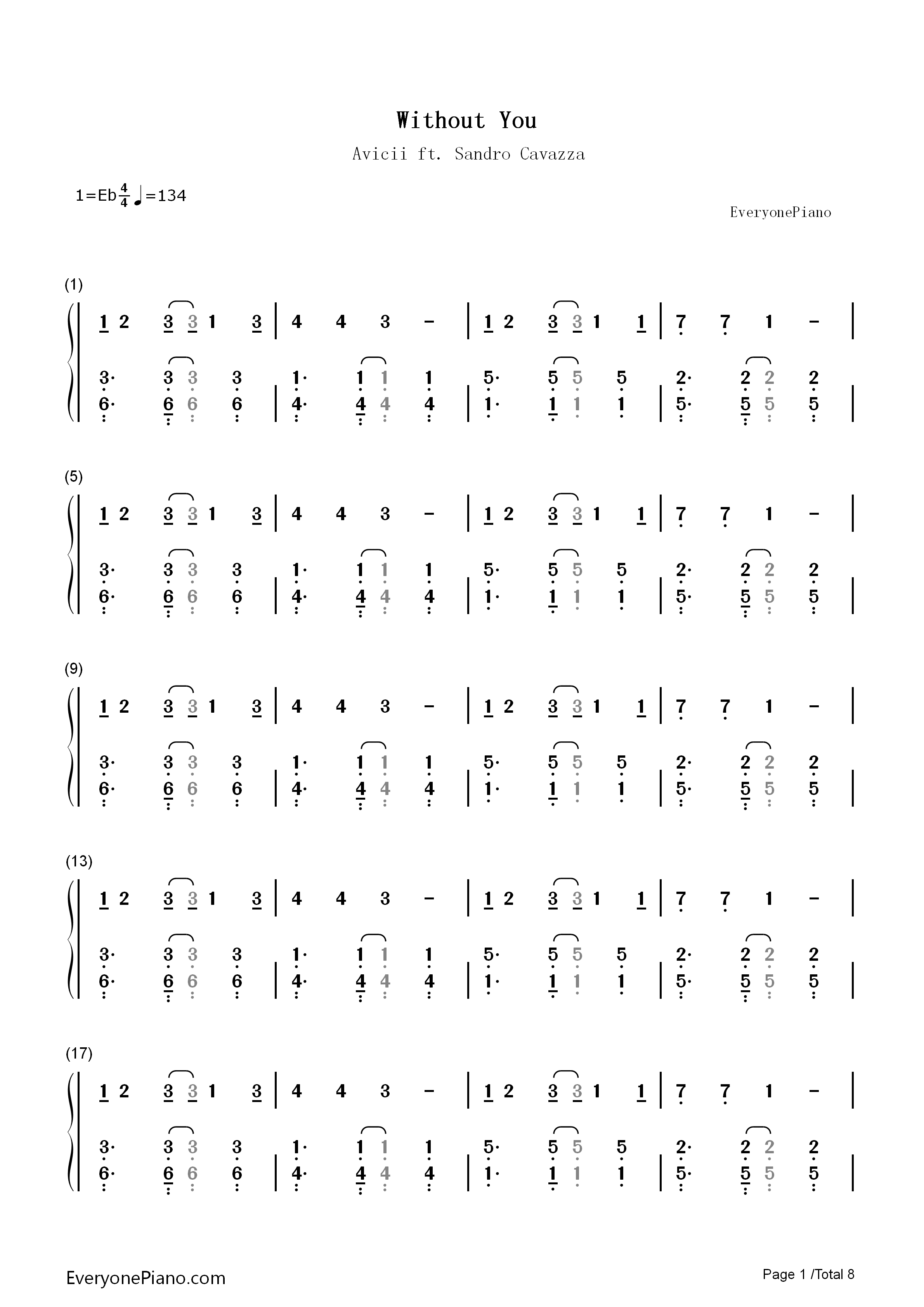 Without You钢琴简谱-Avicii Sandro Cavazza演唱1