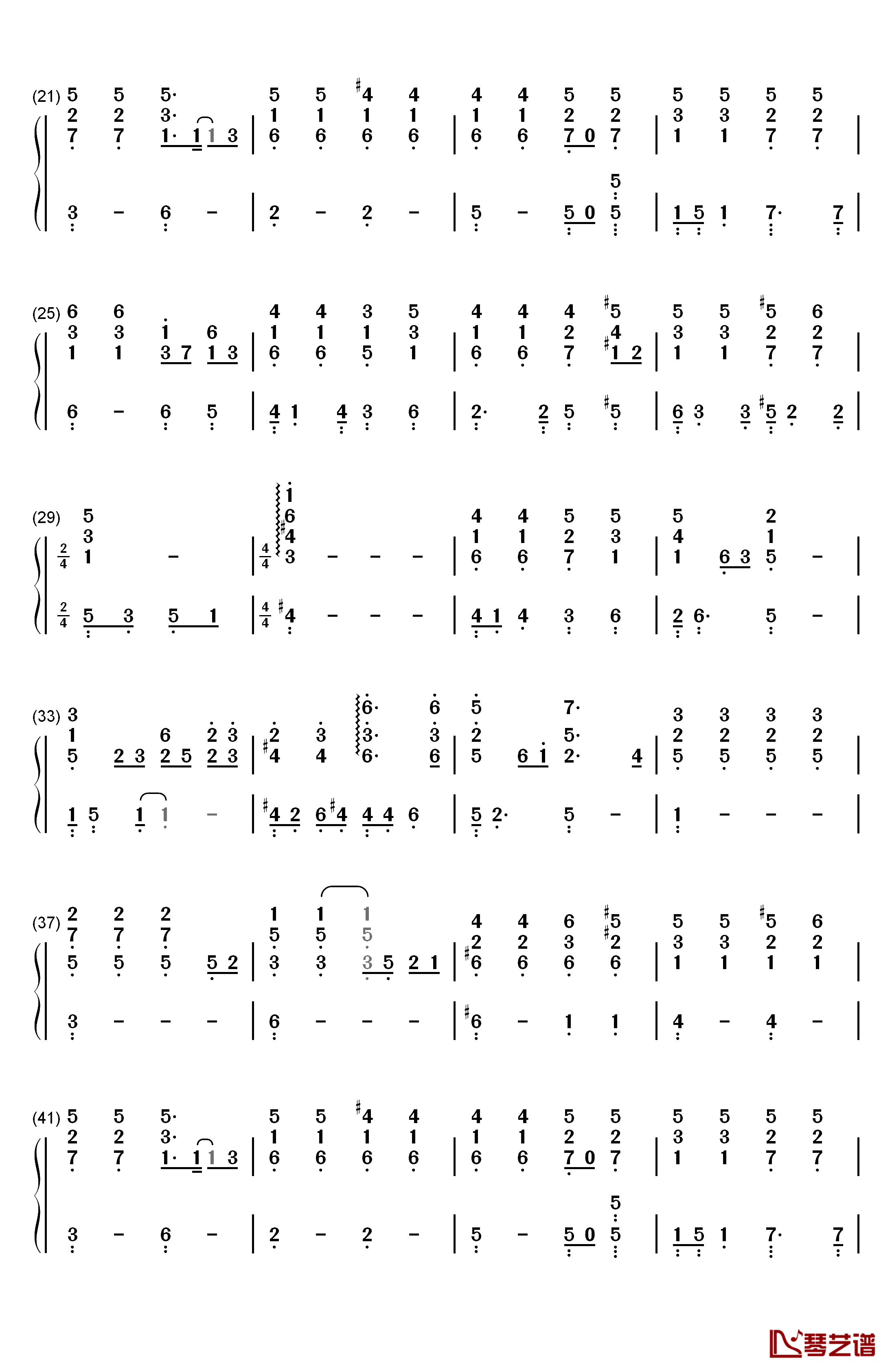 不哭钢琴简谱-数字双手-Sunnee2