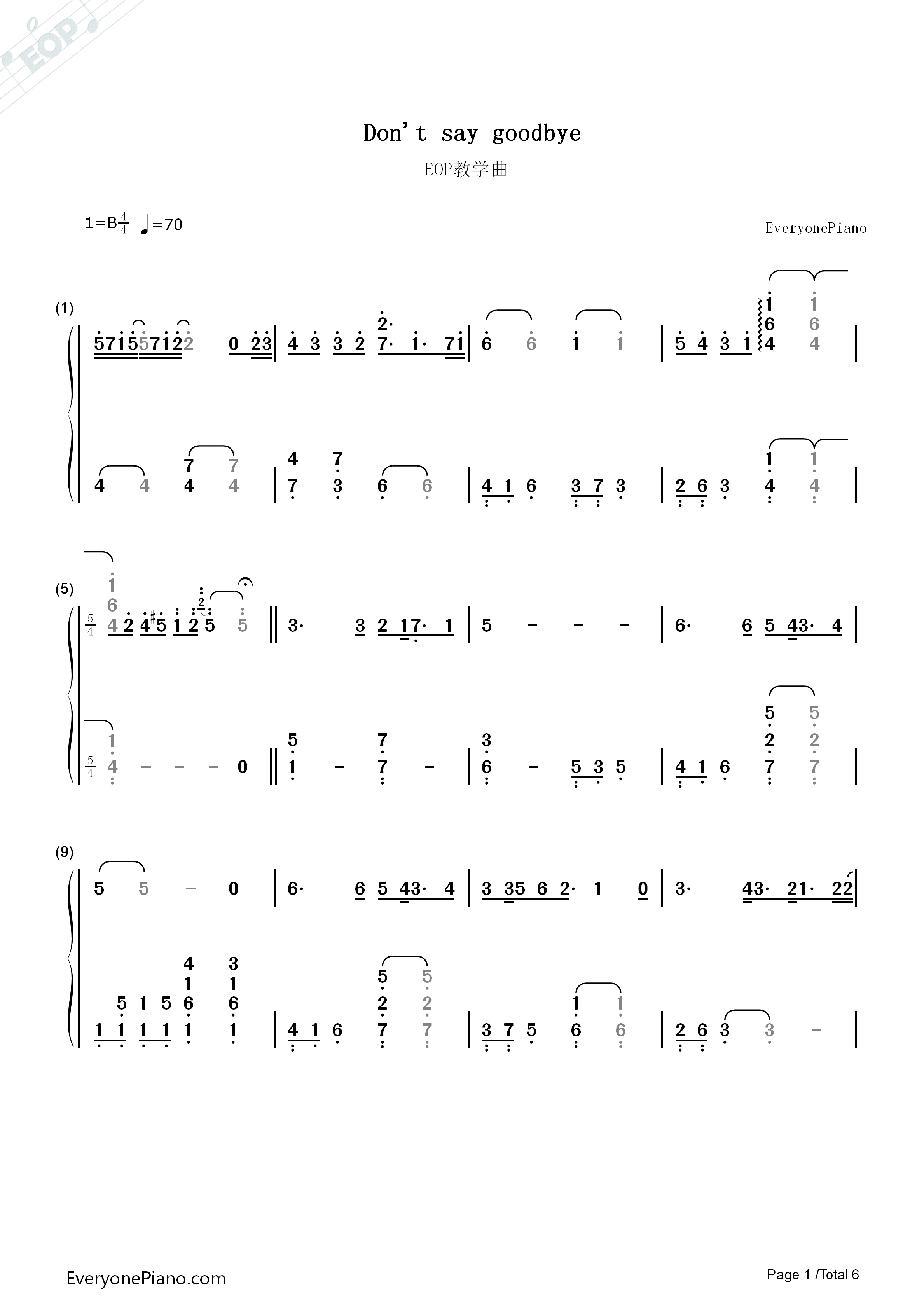 Don't Say Goodbye钢琴简谱-东方神起演唱1