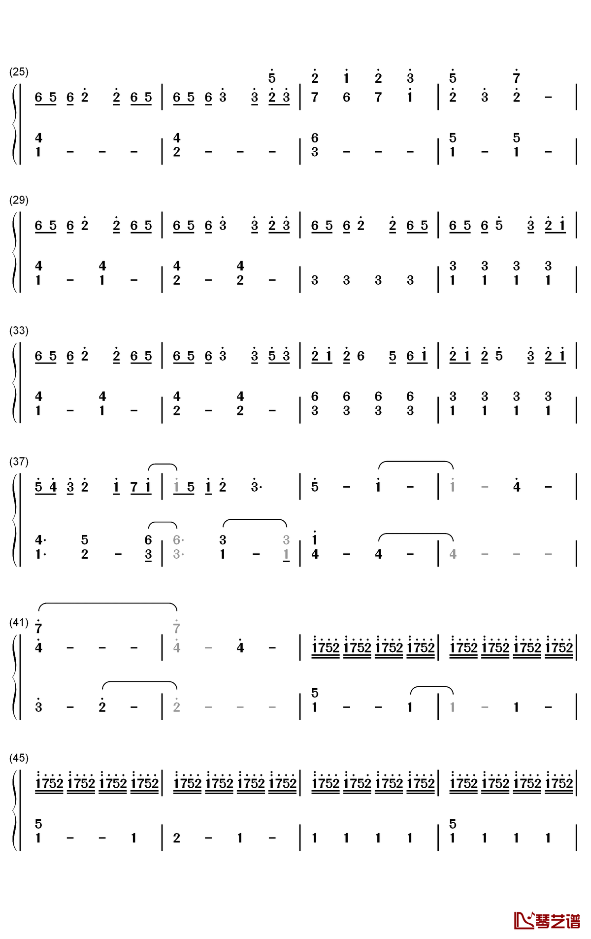 春弦钢琴简谱-数字双手-横山克2