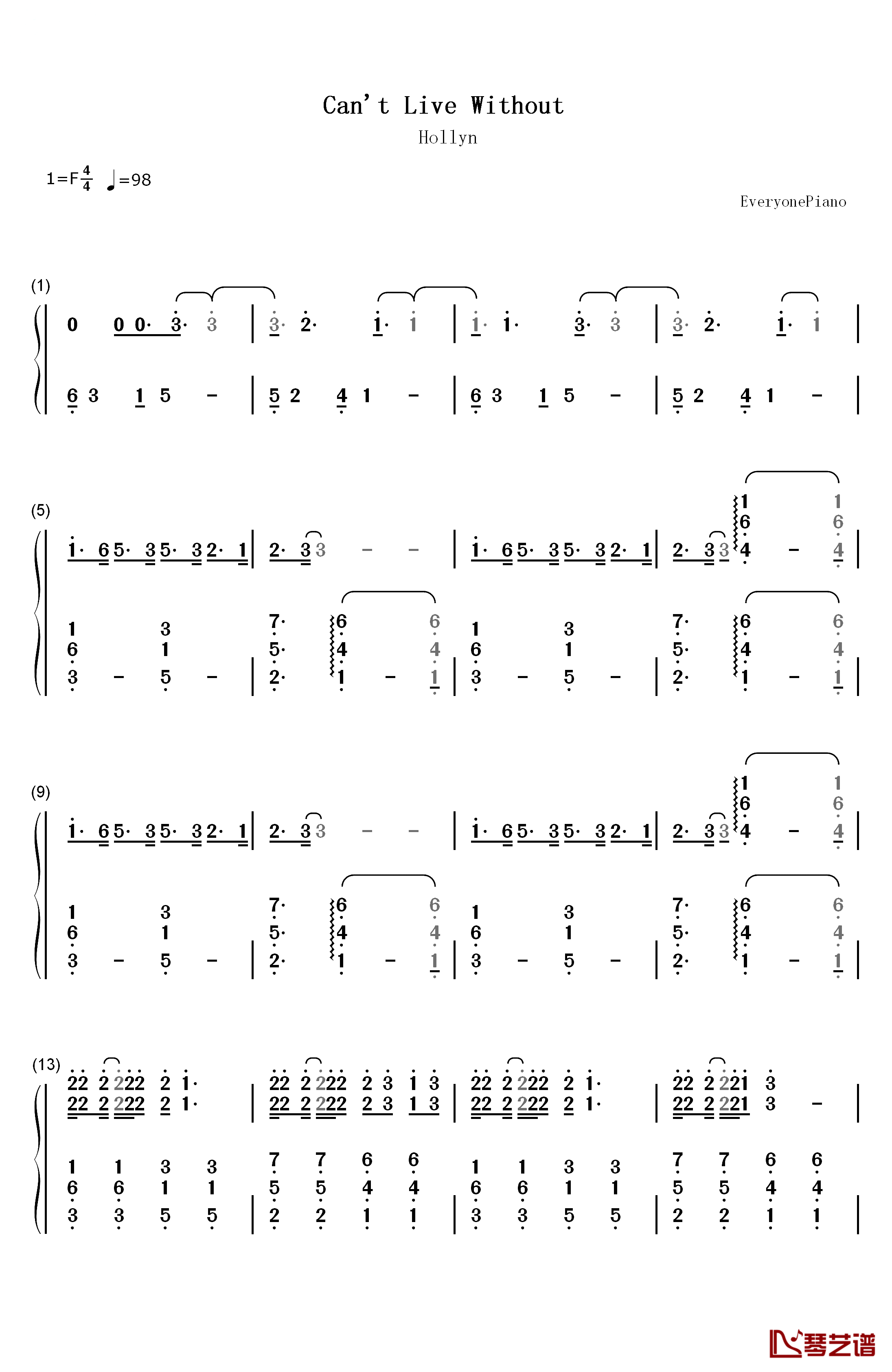 Can't Live Without钢琴简谱-数字双手-Hollyn1