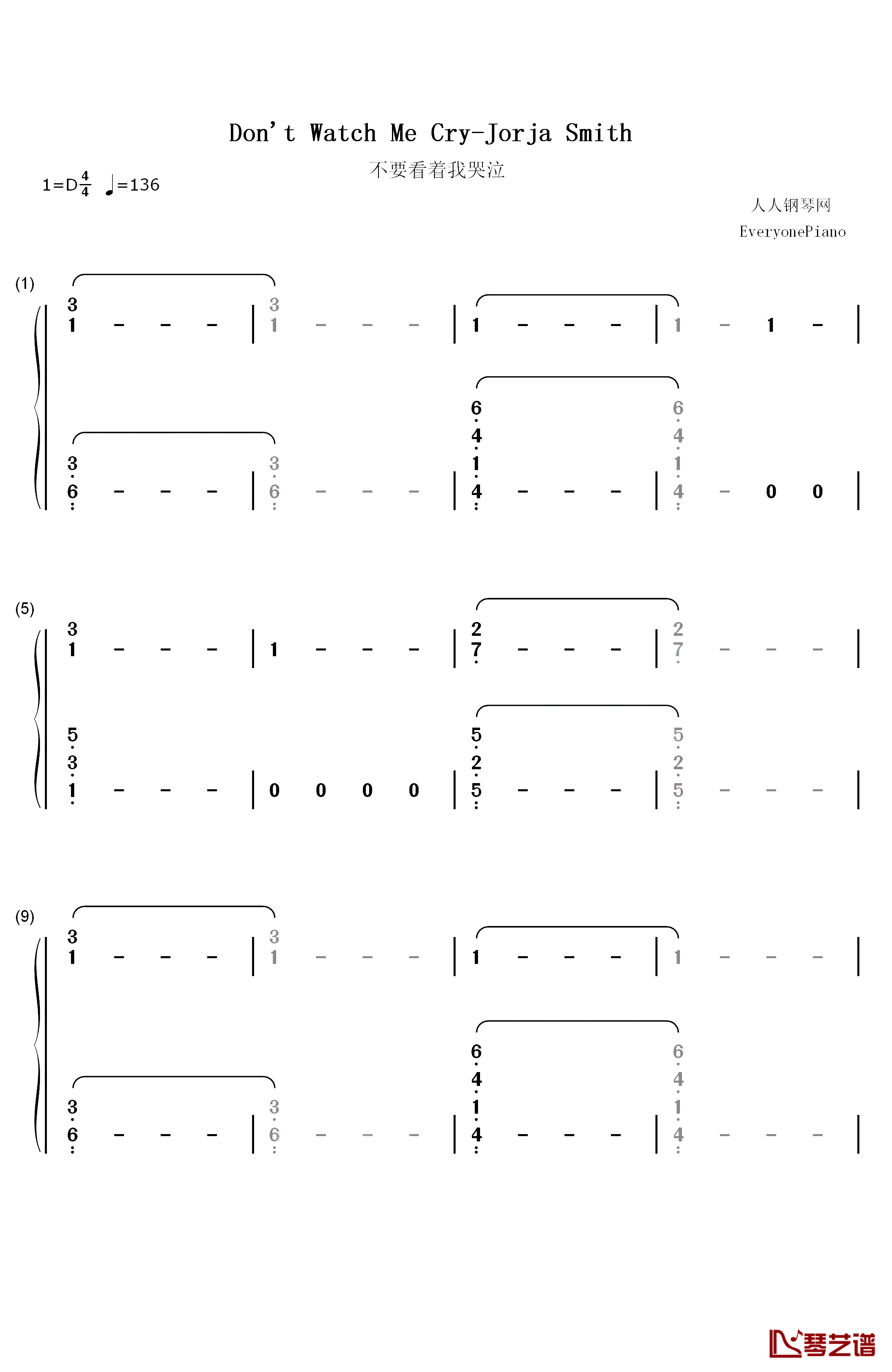 Don't Watch Me Cry钢琴简谱-数字双手-Jorja Smith1