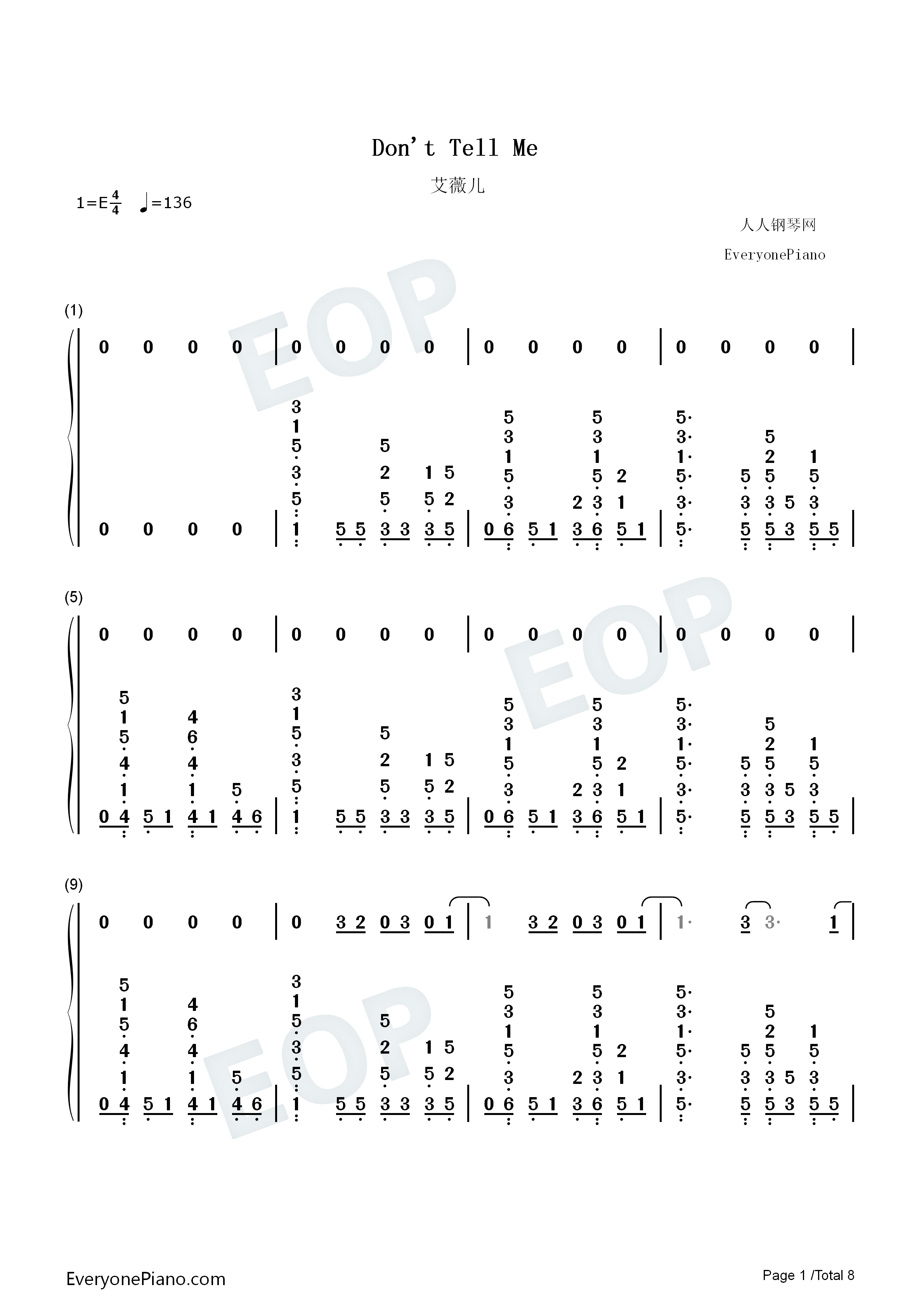 Don't Tell Me钢琴简谱-艾薇儿演唱1
