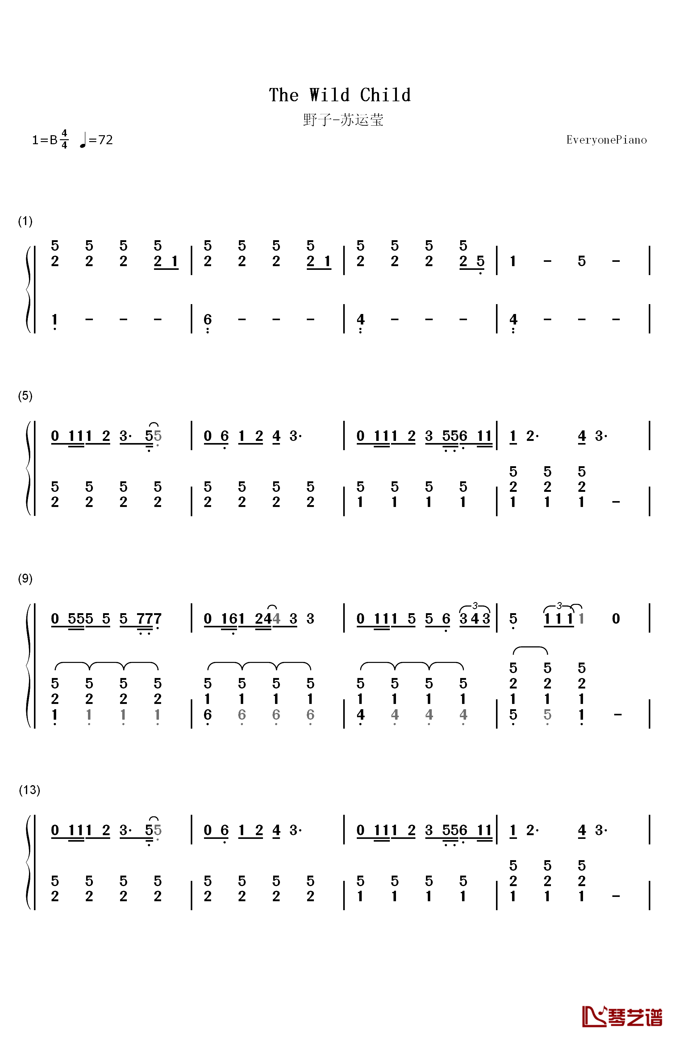 野子钢琴简谱-数字双手-苏运莹1