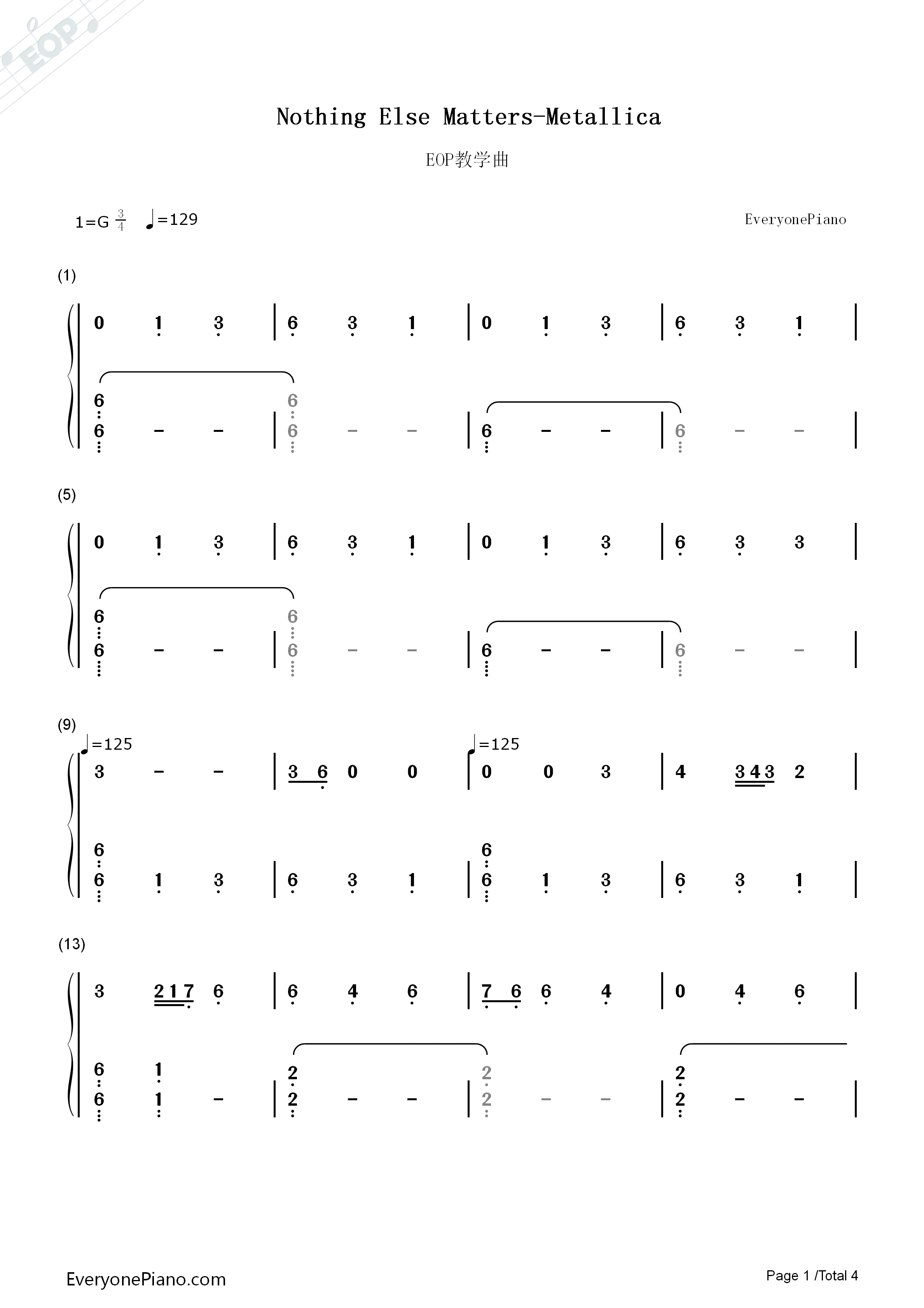 Nothing Else Matters钢琴简谱-Metallica演唱1