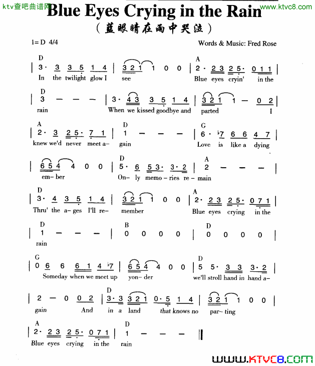 blueeyescryingintherain蓝眼睛在雨中哭泣简谱1