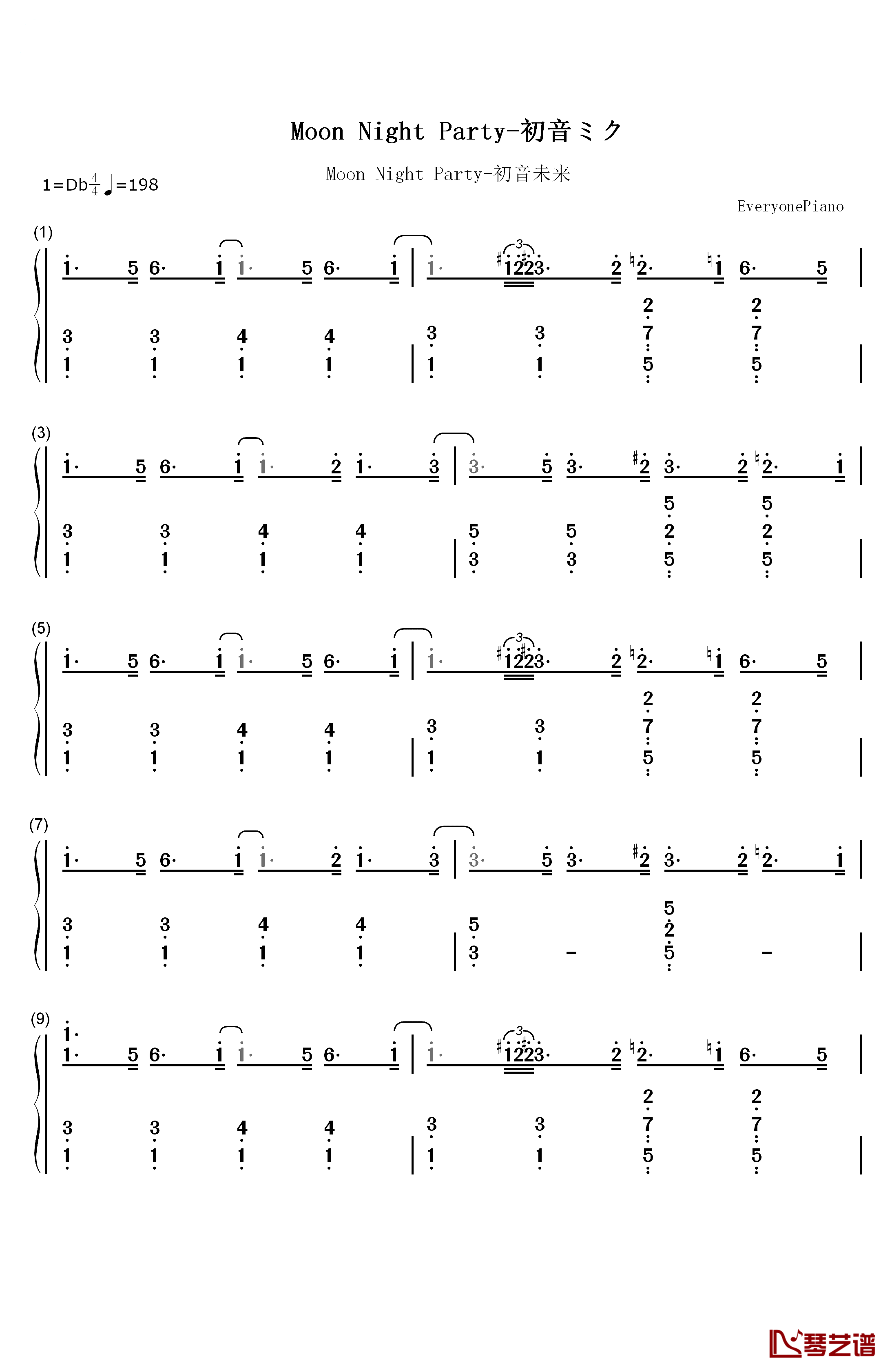 Moon Night Party钢琴简谱-数字双手-初音ミク1