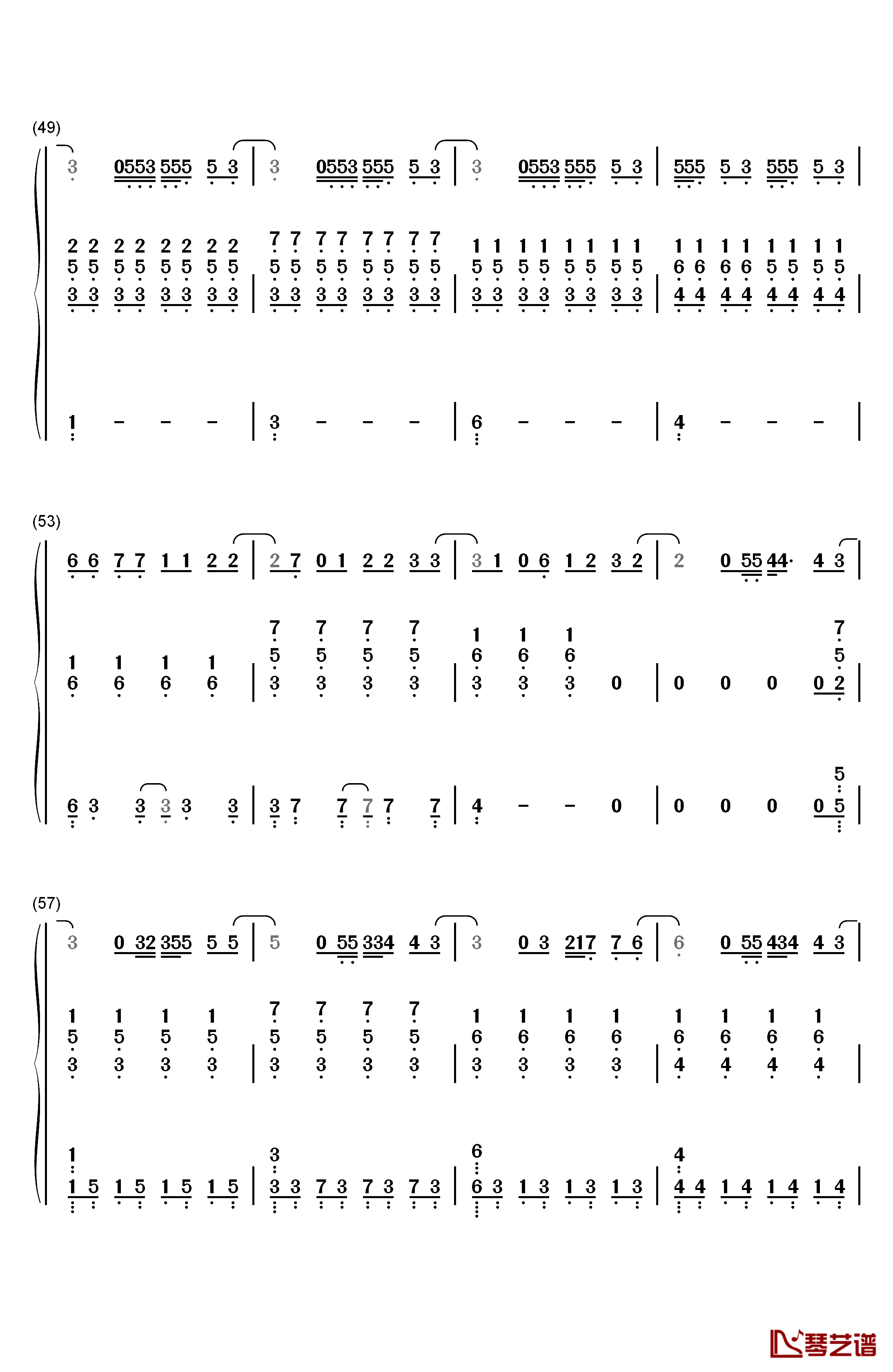 倒数钢琴简谱-数字双手-邓紫棋5