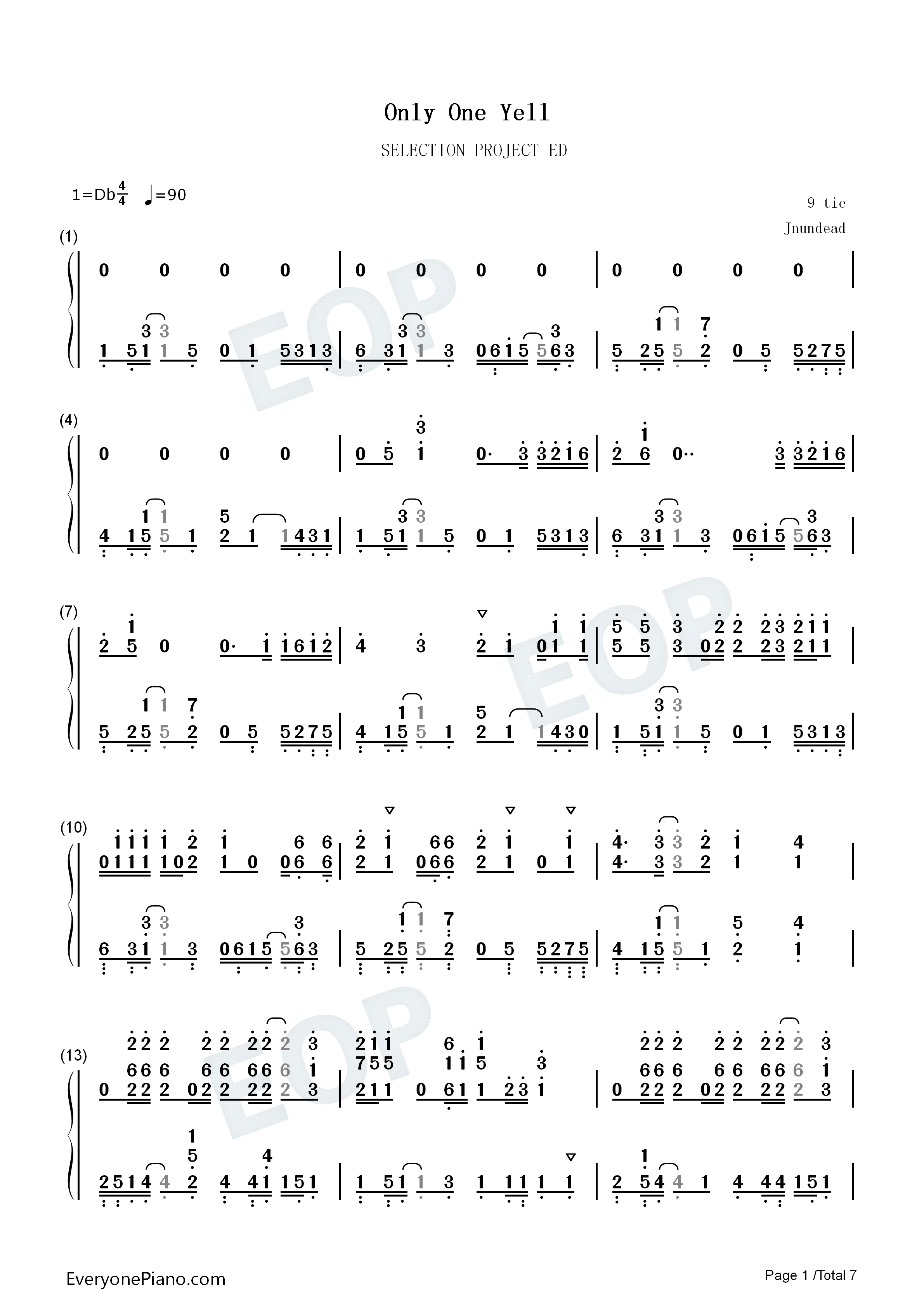 Only one yell钢琴简谱-9-tie演唱1