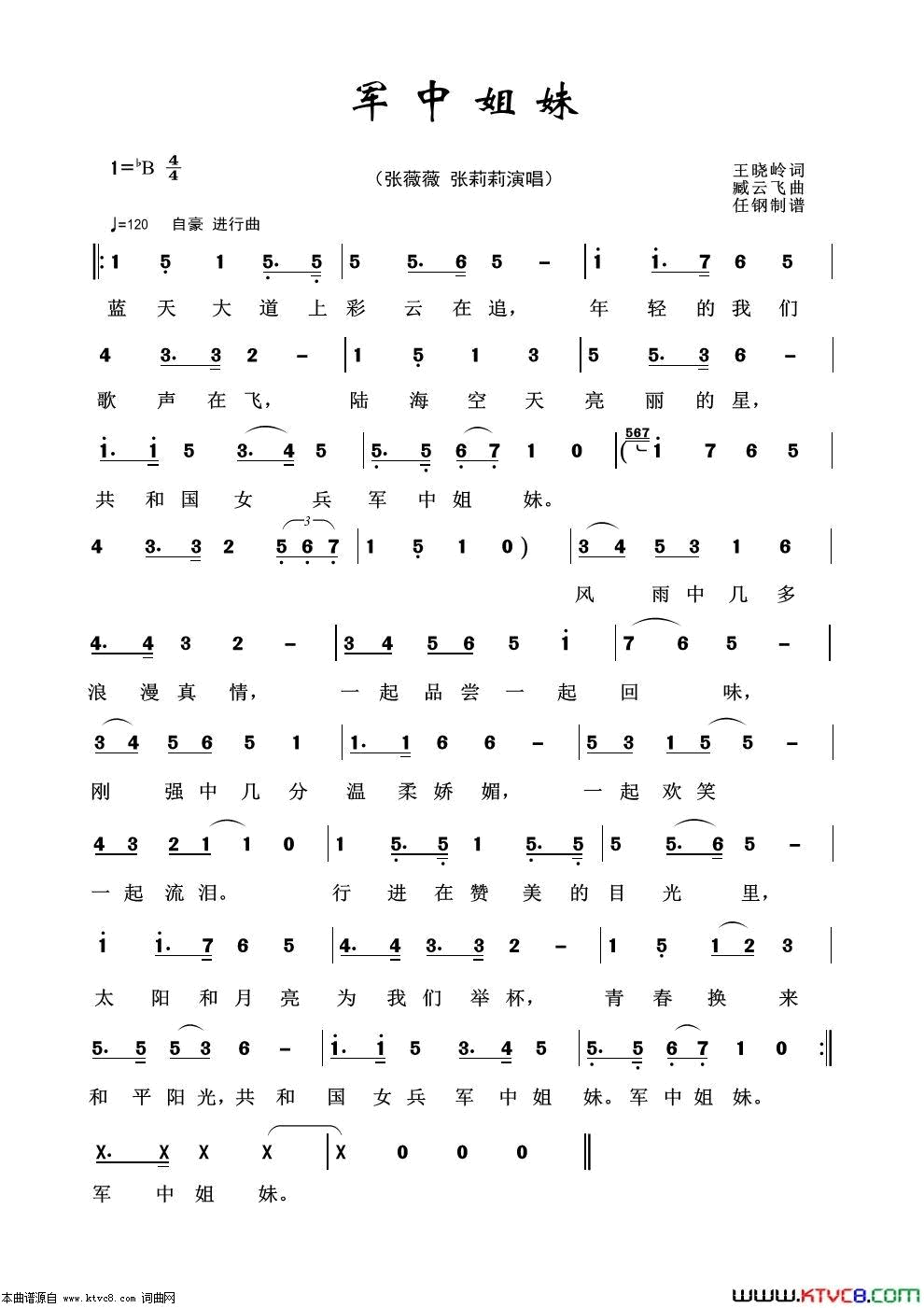 军中姐妹军旅歌曲100首简谱1