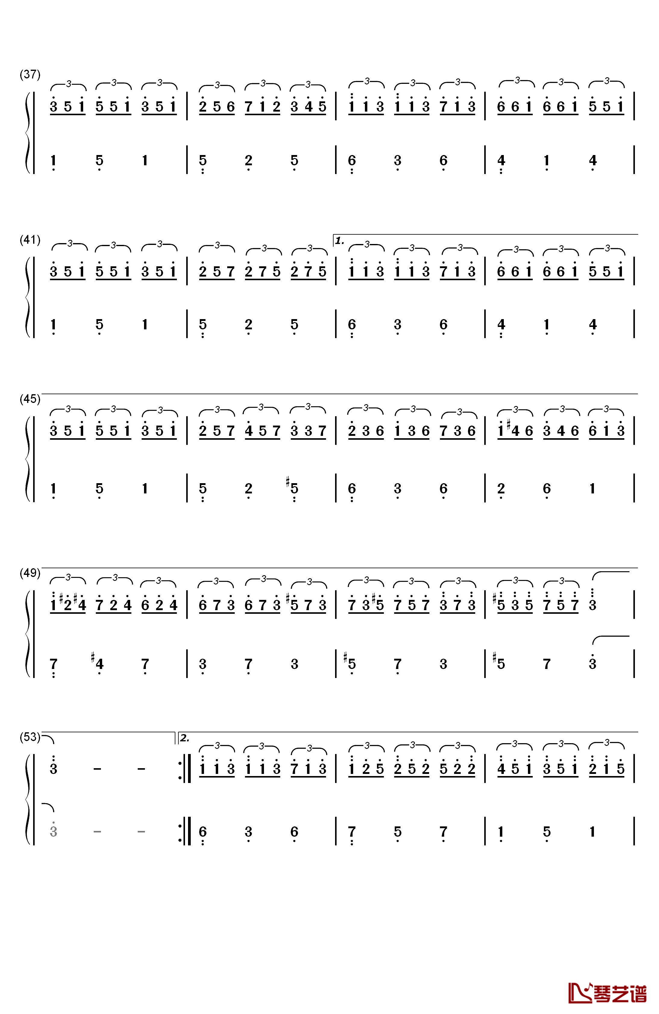 纯白钢琴简谱-数字双手-V.K克3