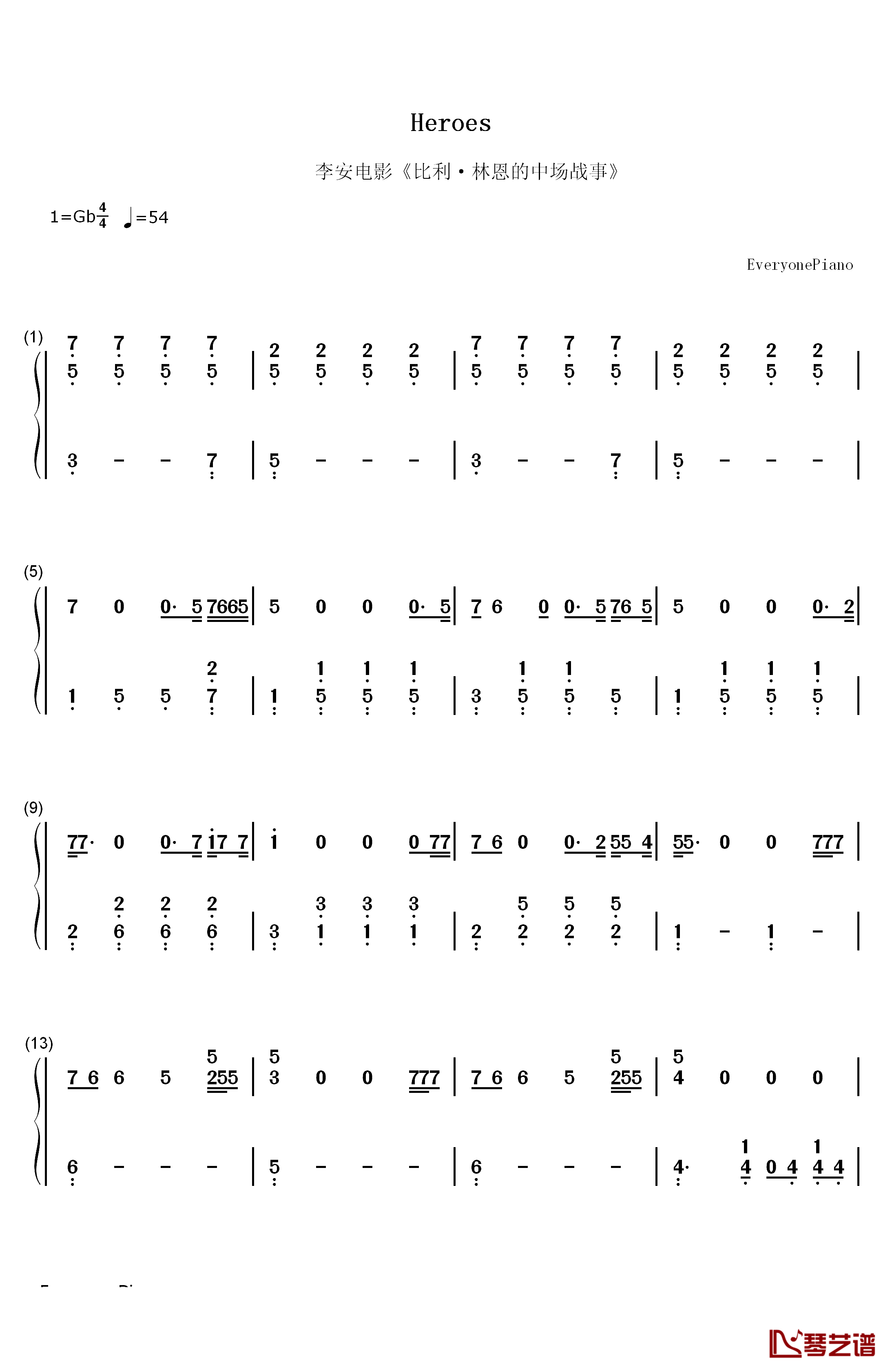 Heroes钢琴简谱-数字双手-Scala Kolacny Brothers1