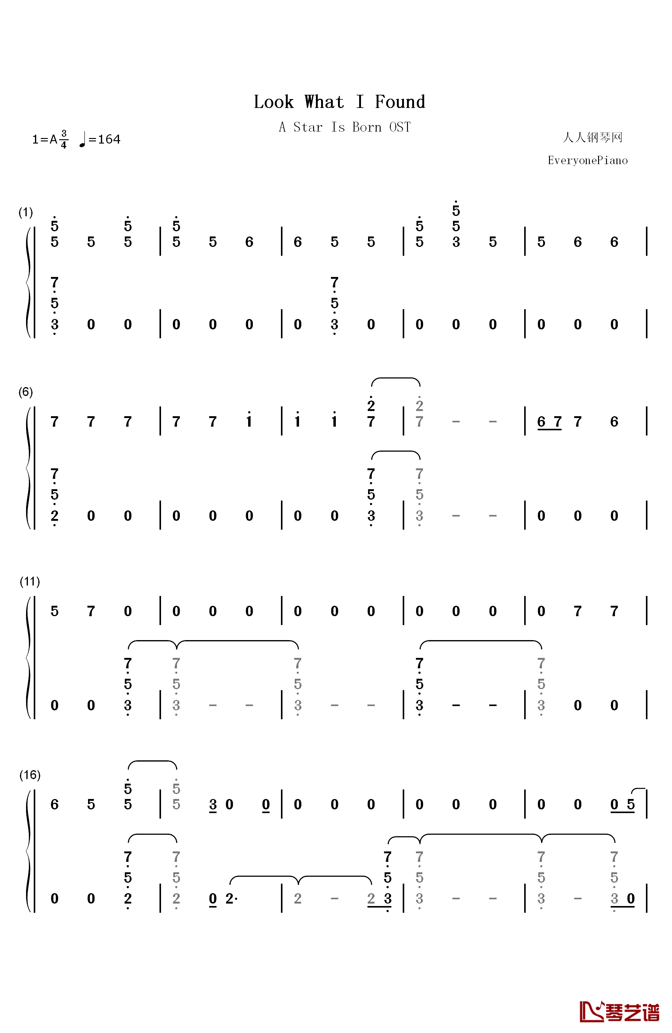 Look What I Found钢琴简谱-数字双手-Lady Gaga1