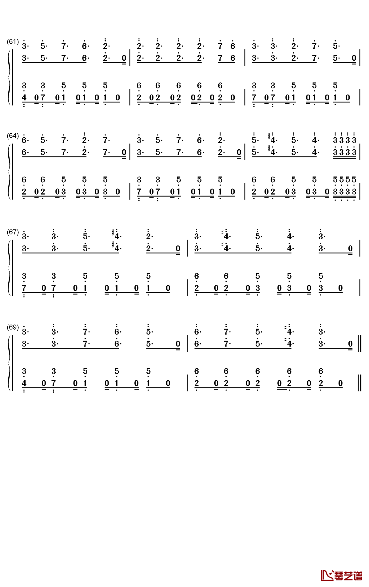 Higher钢琴简谱-数字双手-Tobu5