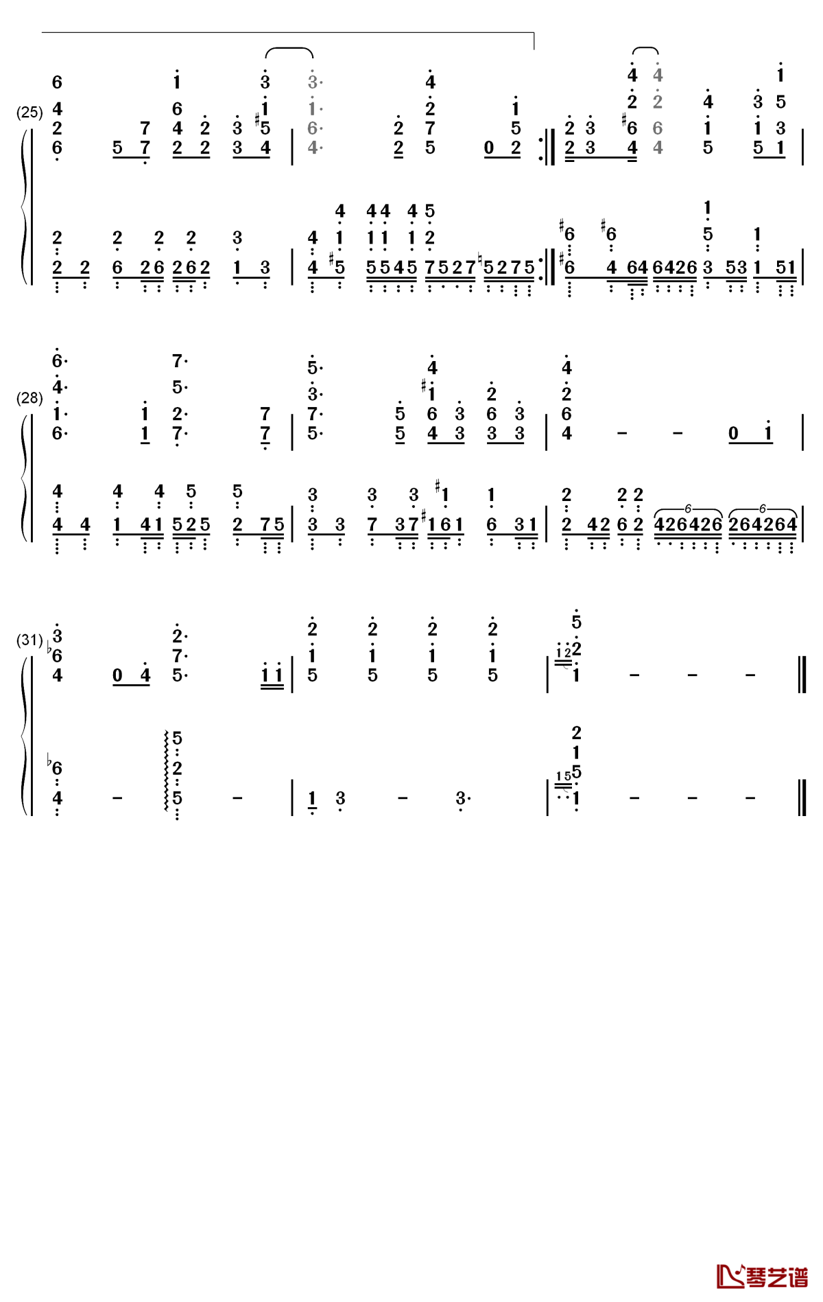 夜空钢琴简谱-数字双手-铃木实里3