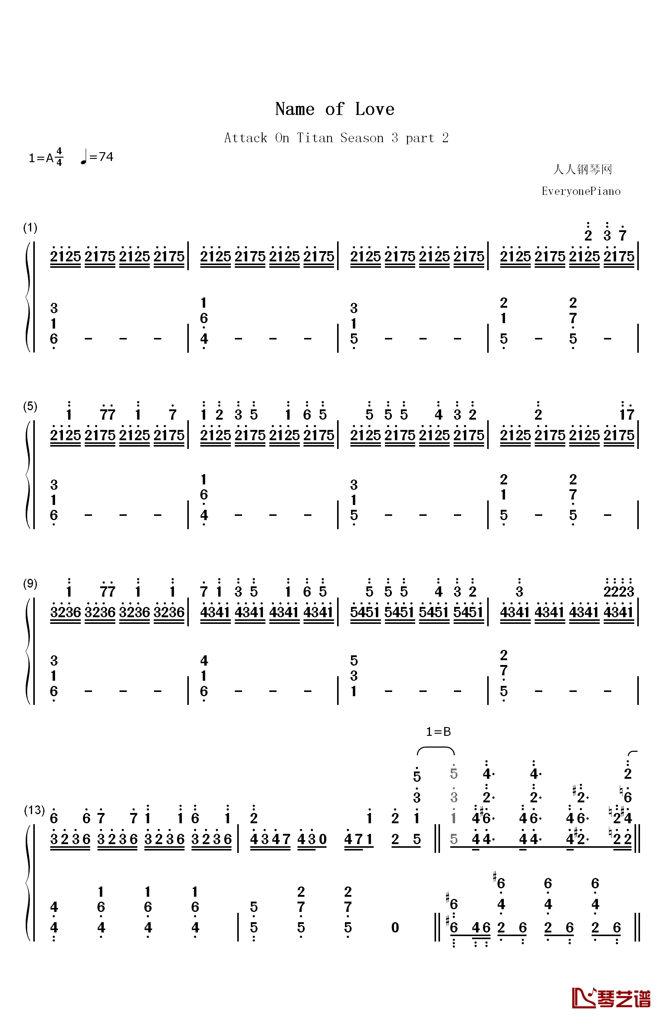 Name of Love钢琴简谱-数字双手-Cinema Staff1