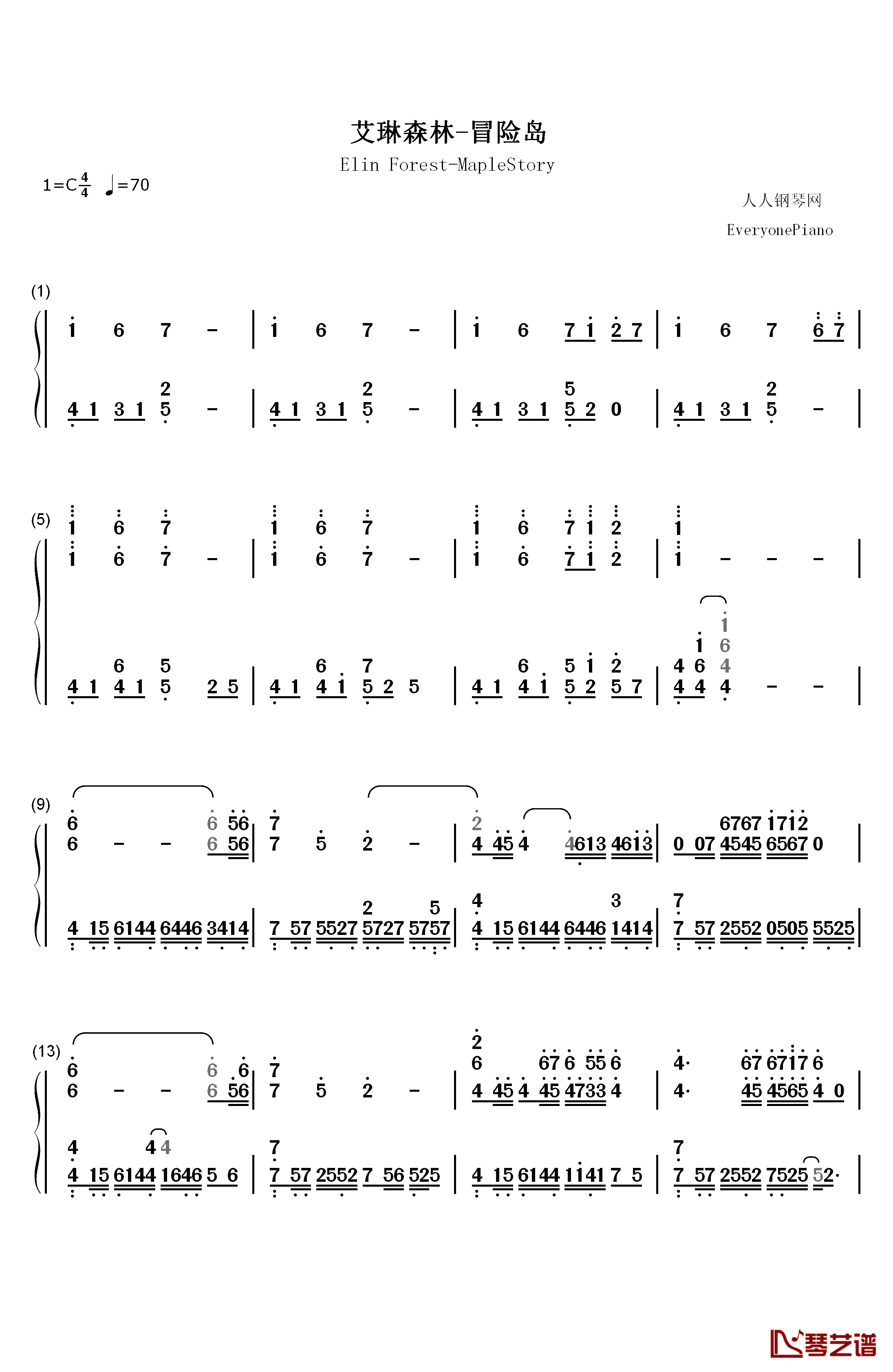 艾琳森林钢琴简谱-数字双手-CODASOUND Studio EIM1