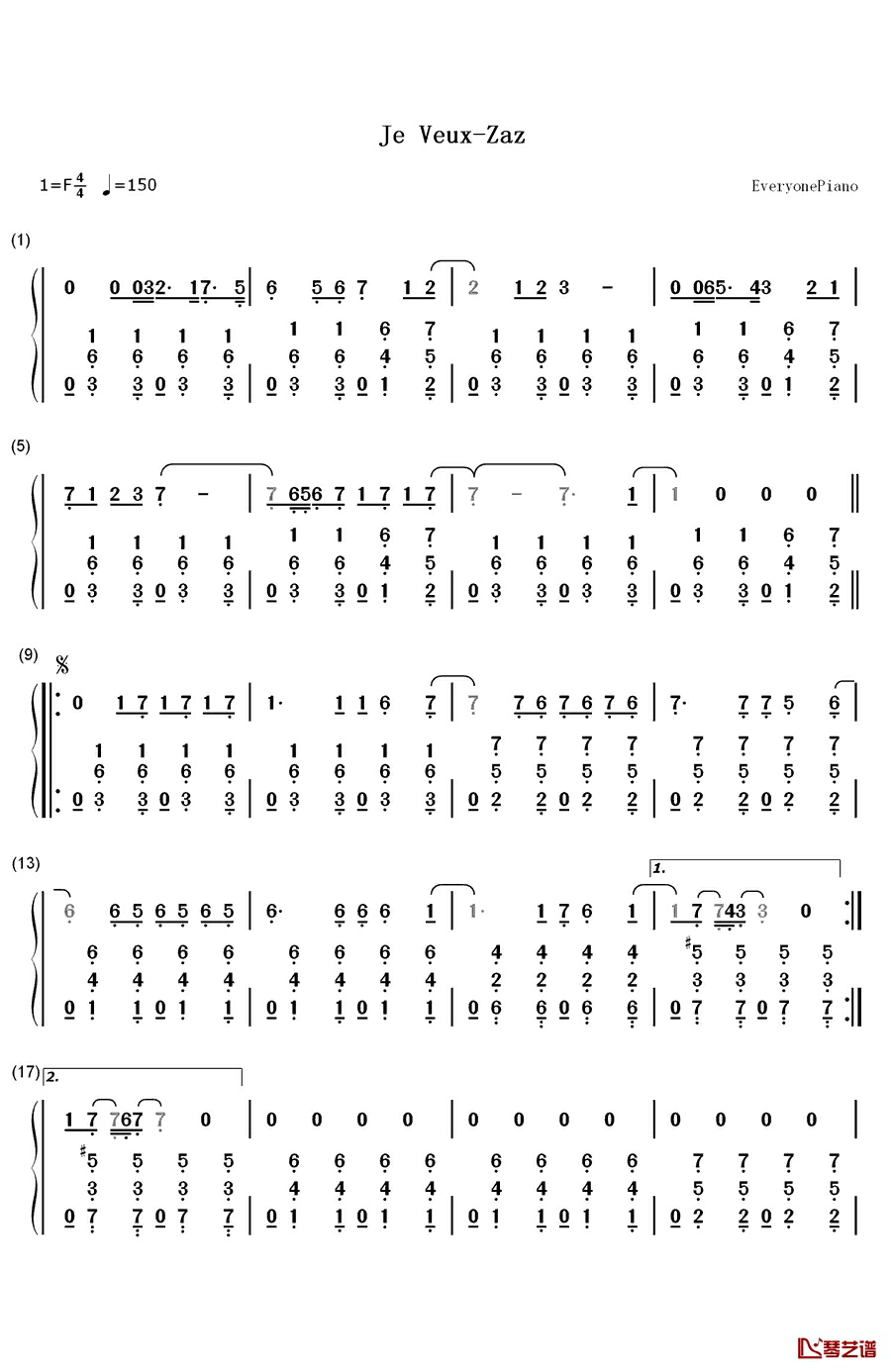 Je Veux钢琴简谱-数字双手-Zaz1