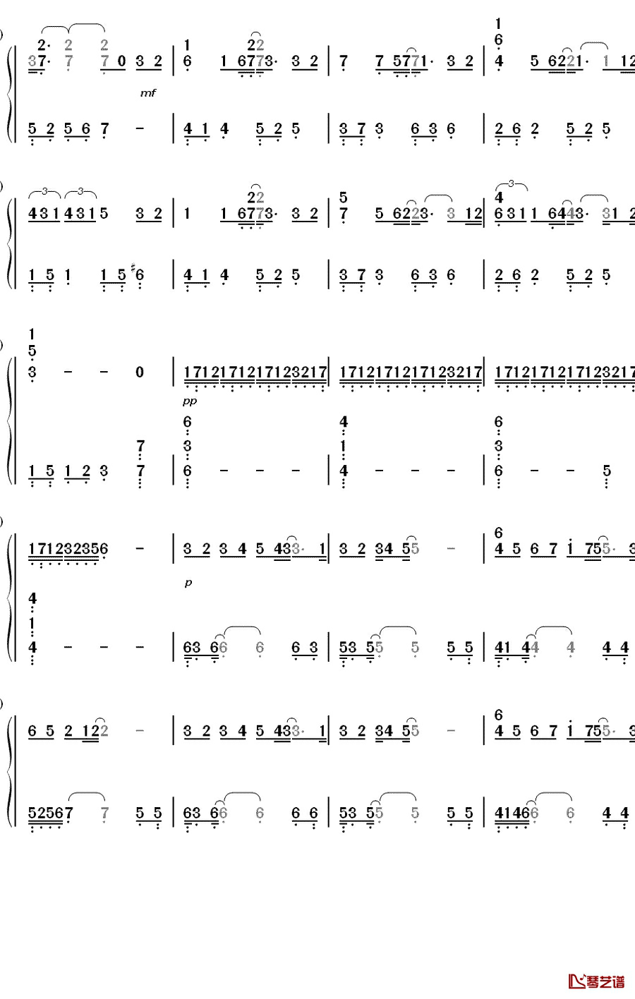 命运钢琴简谱-数字双手-家家2