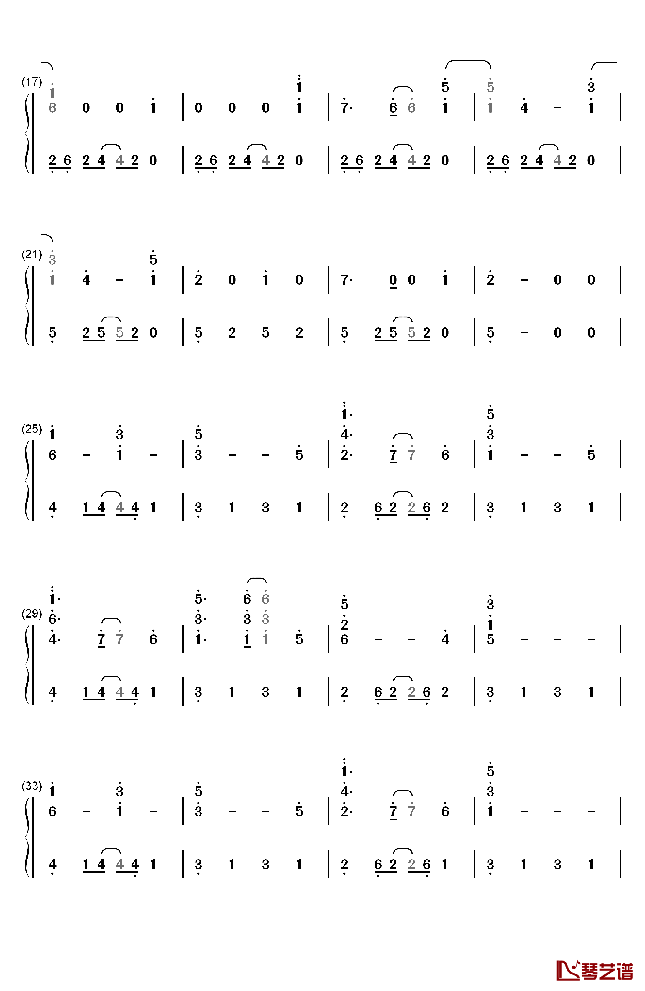 ふゆびより钢琴简谱-数字双手-佐佐木惠梨2