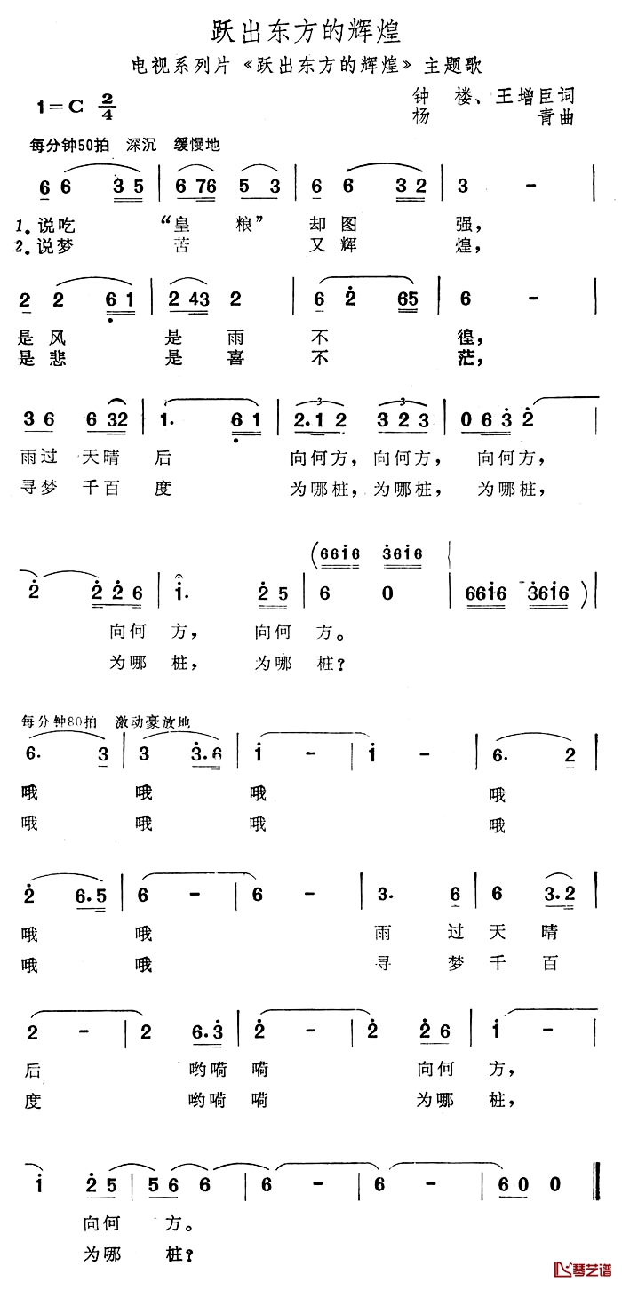 跃出东方的辉煌简谱-电视系列片《跃出东方的辉煌》主题歌1