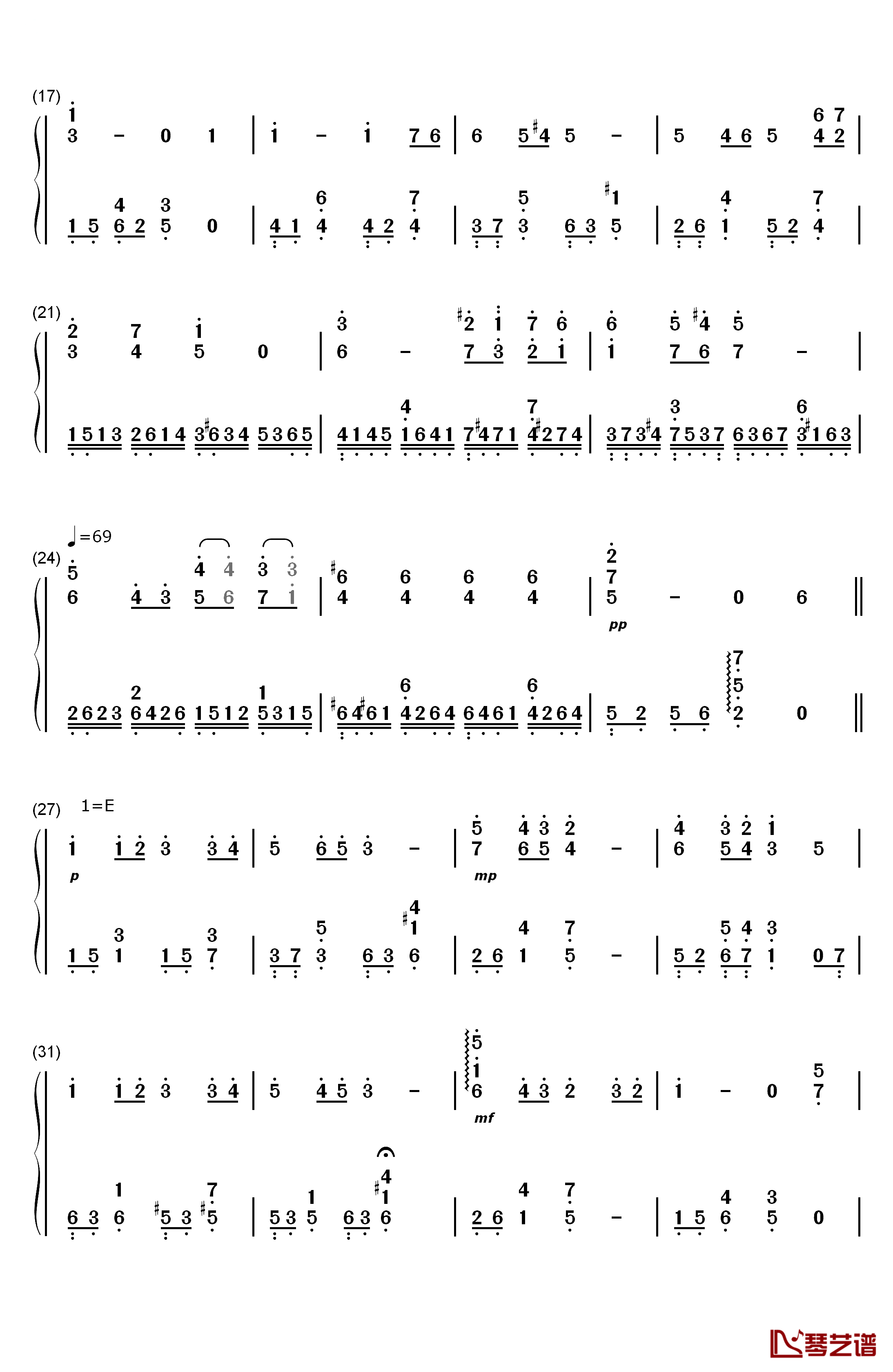 小时候钢琴简谱-数字双手-未知2