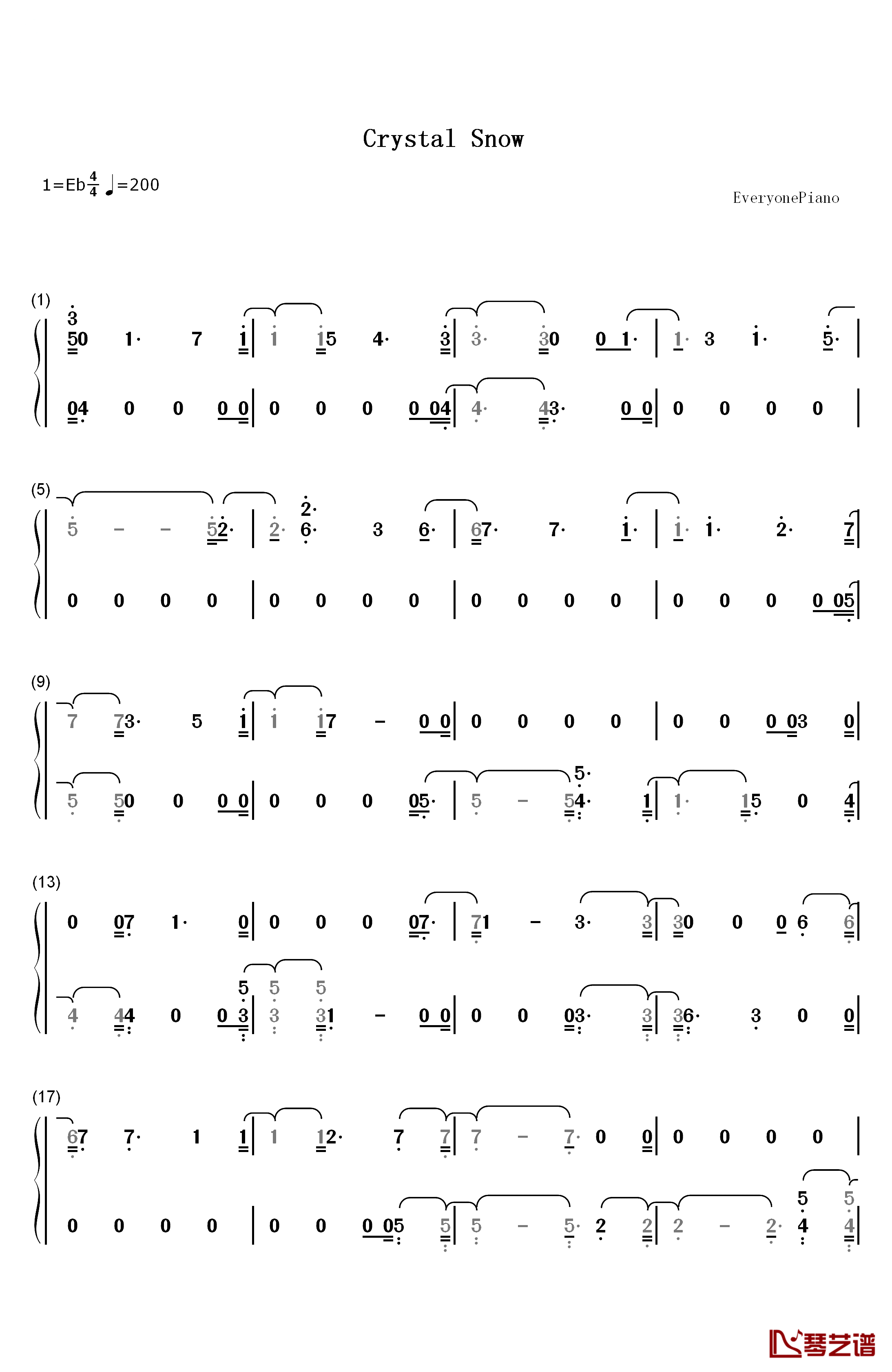 Crystal Snow钢琴简谱-数字双手-防弹少年团1