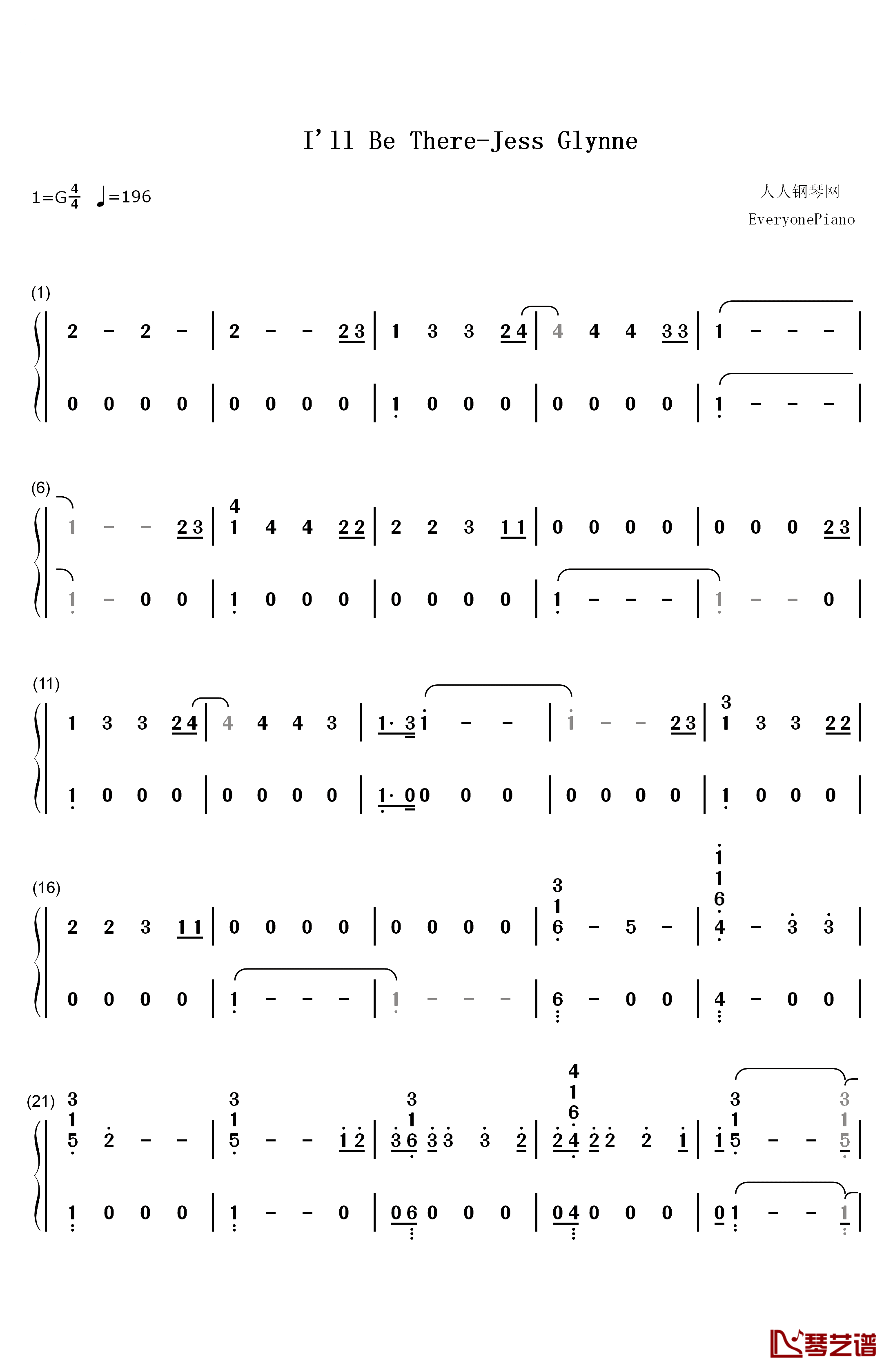 I'll Be There钢琴简谱-数字双手-Jess Glynne1