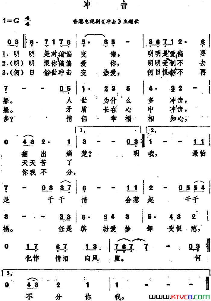 冲击香港电视剧《冲击》主题歌简谱1