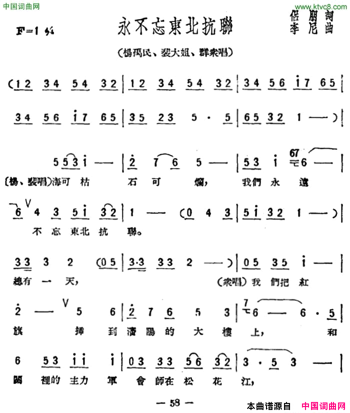 永不忘东北抗联歌剧《星星之火》选曲简谱1