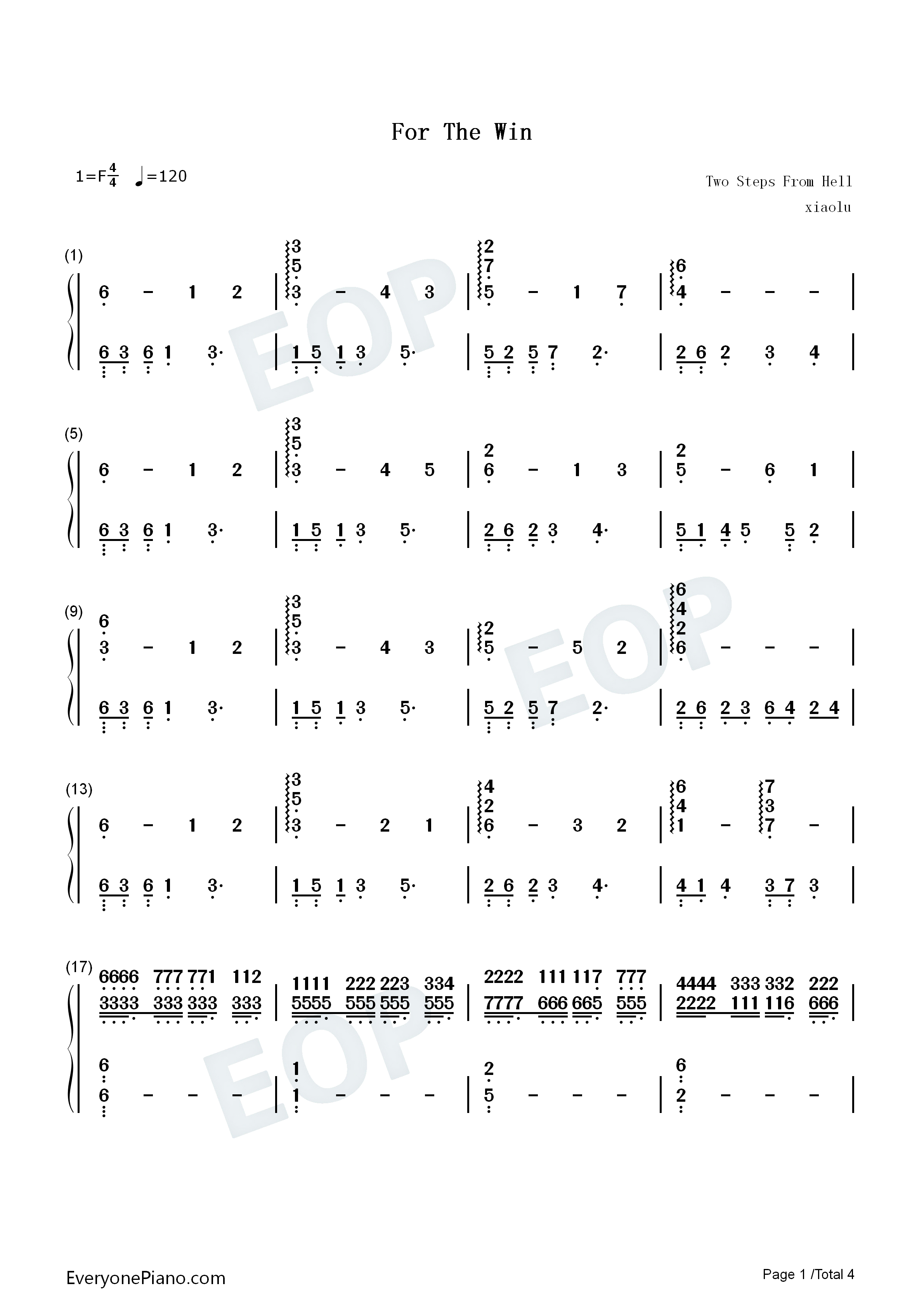 For the Win钢琴简谱-Two Steps From Hell演唱1