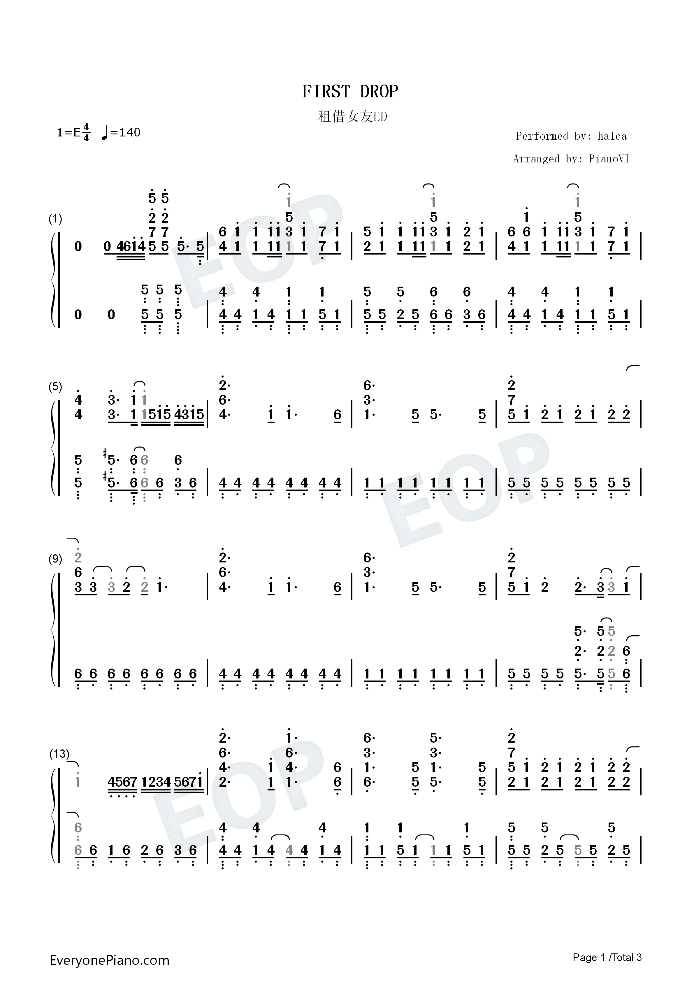 First Drop钢琴简谱-Halca演唱1