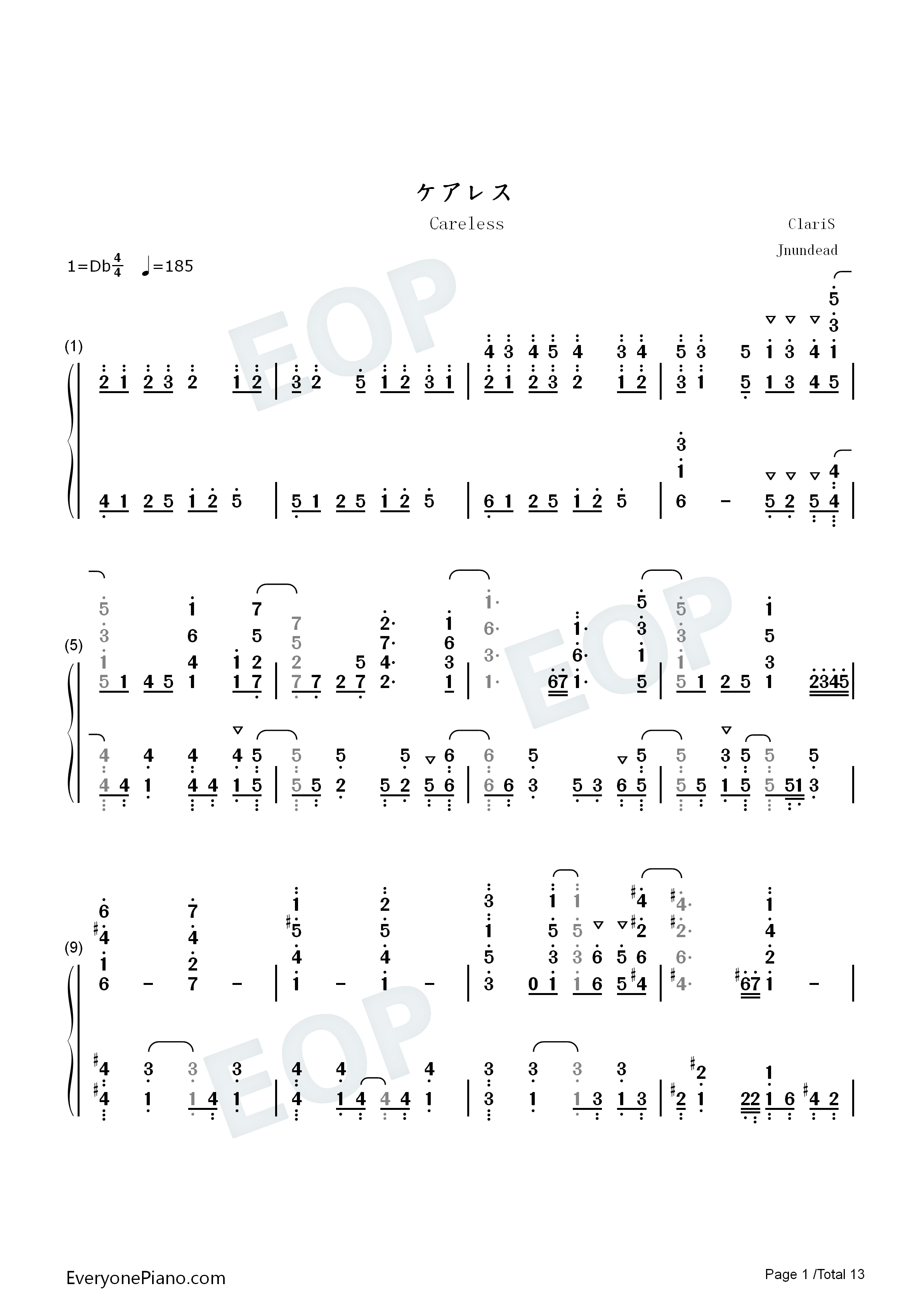 ケアレス钢琴简谱-ClariS演唱1