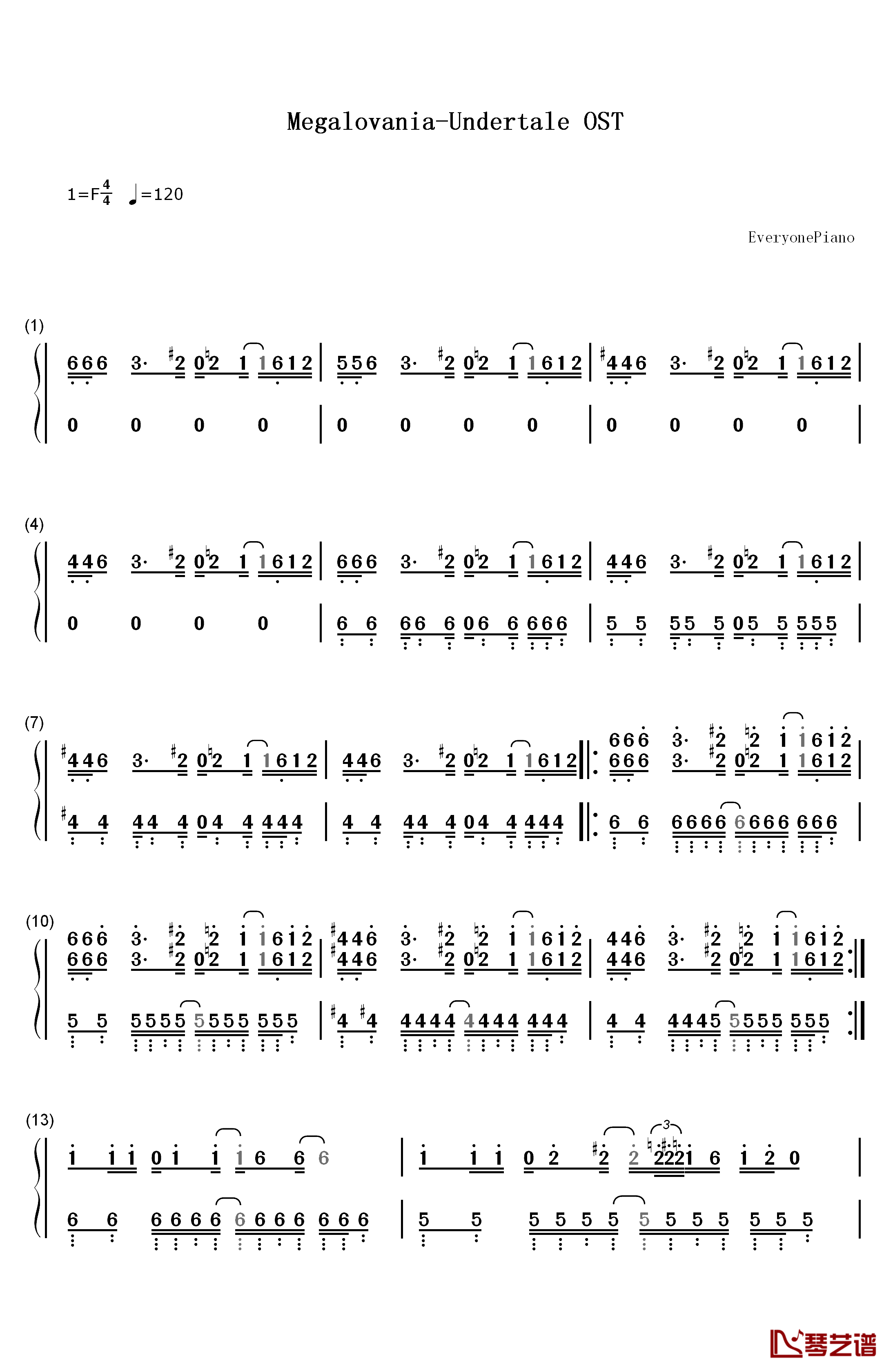 Megalovania钢琴简谱-数字双手-Toby Fox1