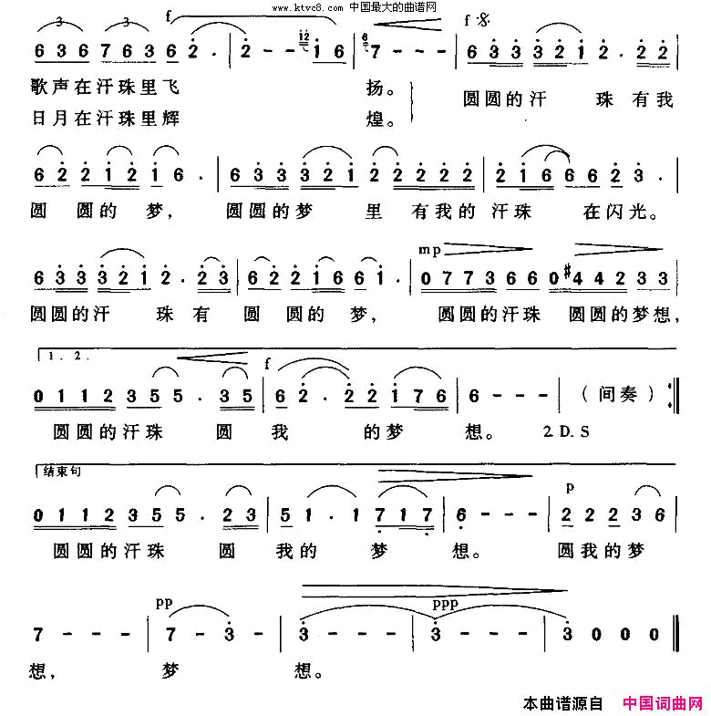 圆圆的汗珠简谱1