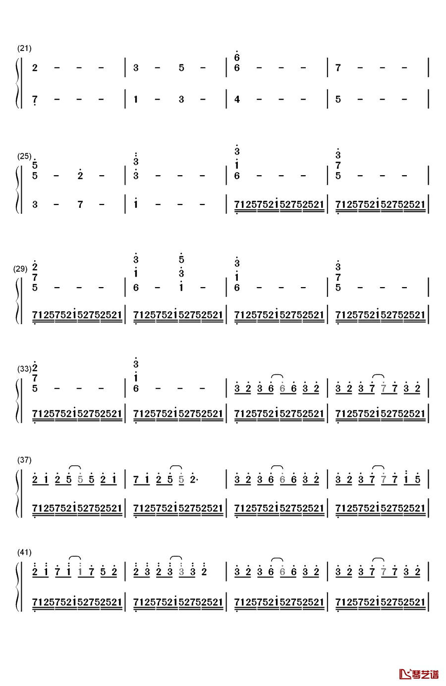 アゲイン钢琴简谱-数字双手-横山克2