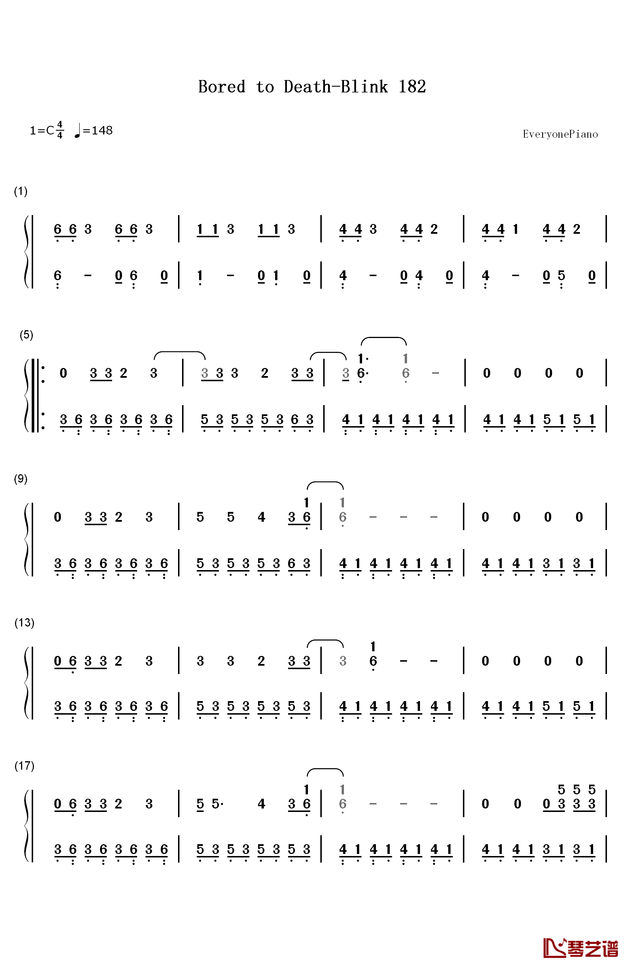 Bored to Death钢琴简谱-数字双手-Blink 1821