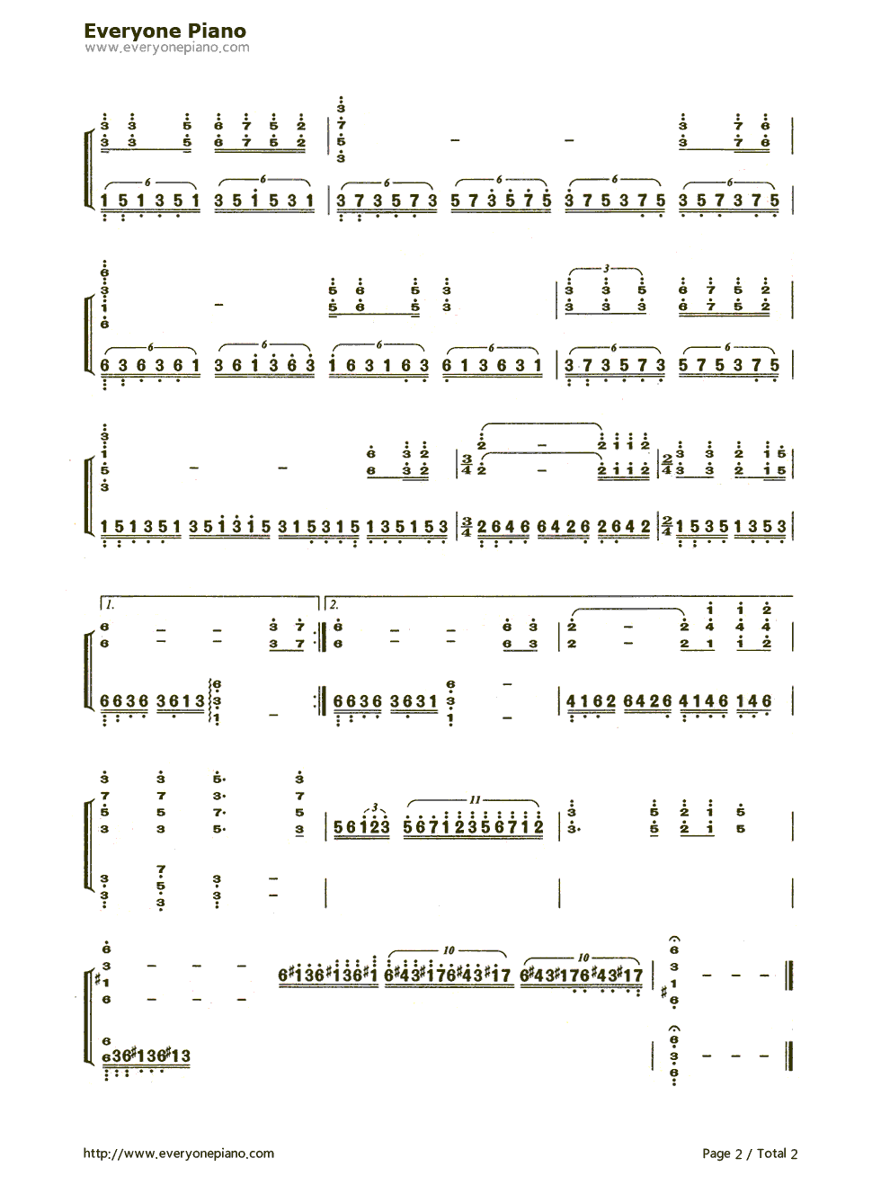 青藏高原钢琴简谱-数字双手-李娜2