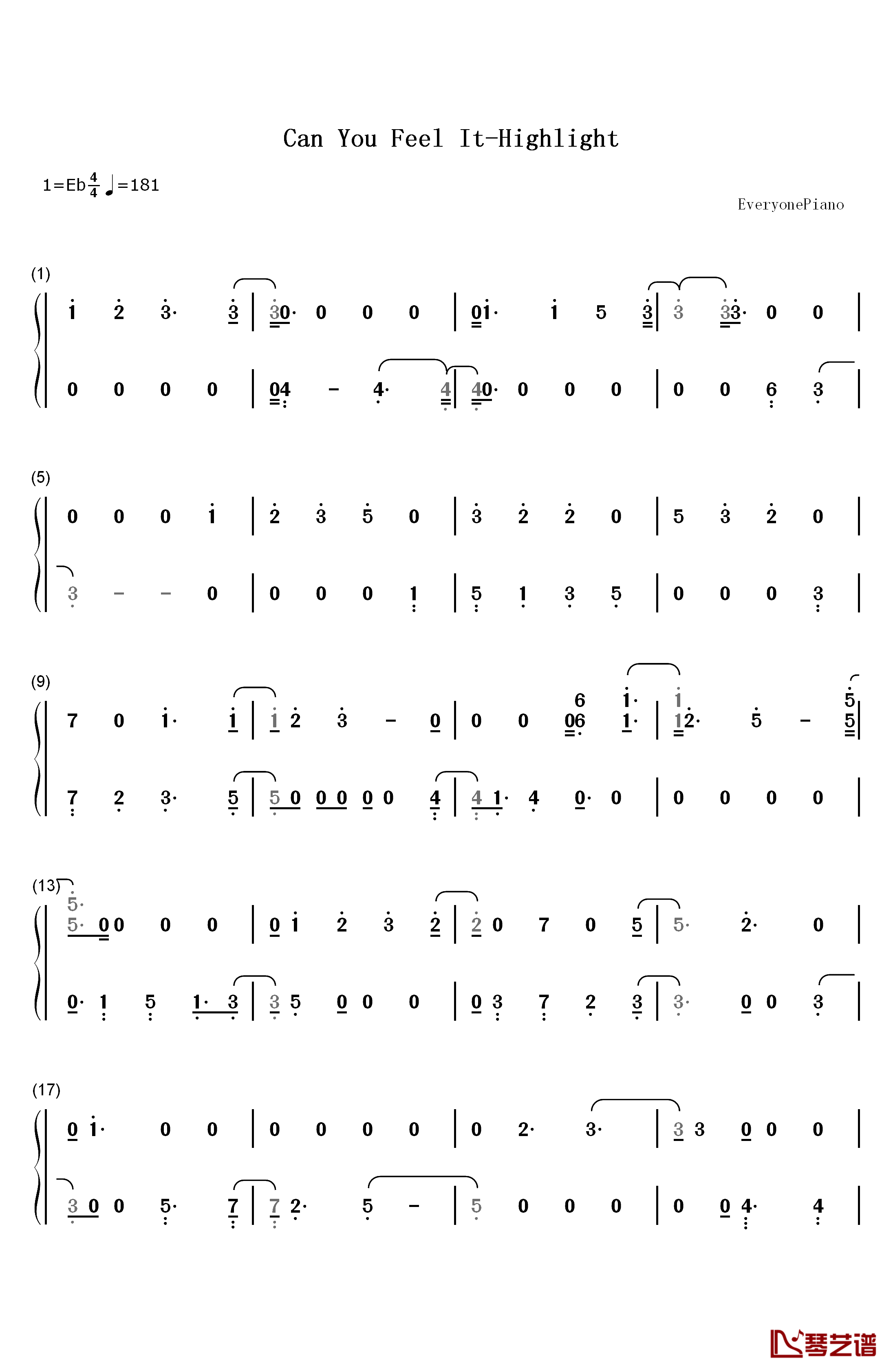 Can You Feel It钢琴简谱-数字双手-Highlight1
