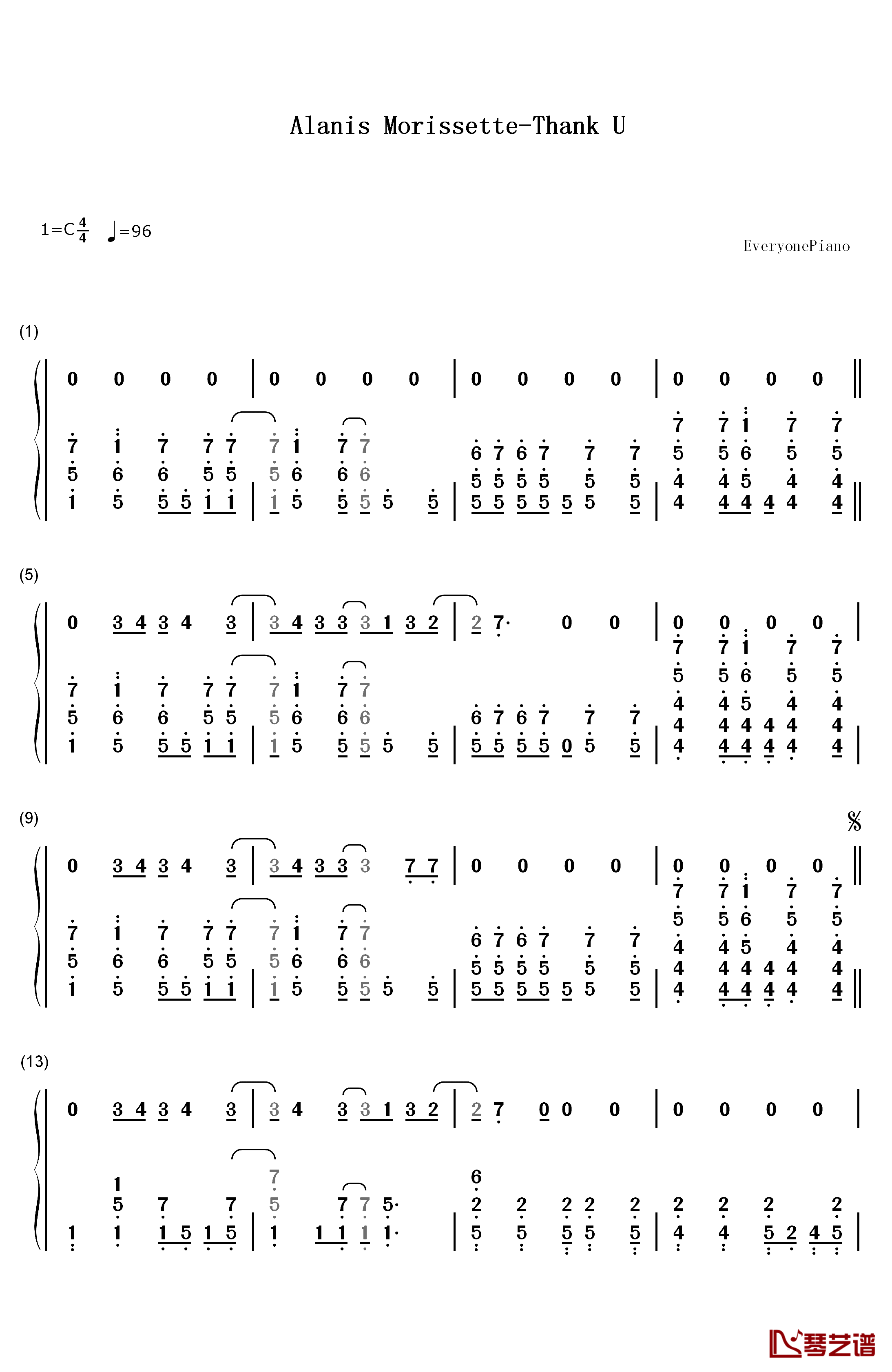 Thank U钢琴简谱-数字双手-Alanis Morissette1