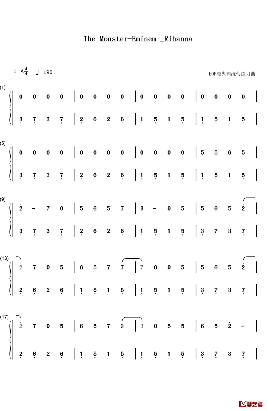 The Monster钢琴简谱-数字双手-Eminem & Rihanna1