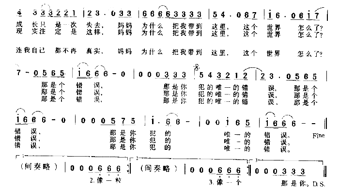 错误简谱-鲍家街43号乐队演唱1