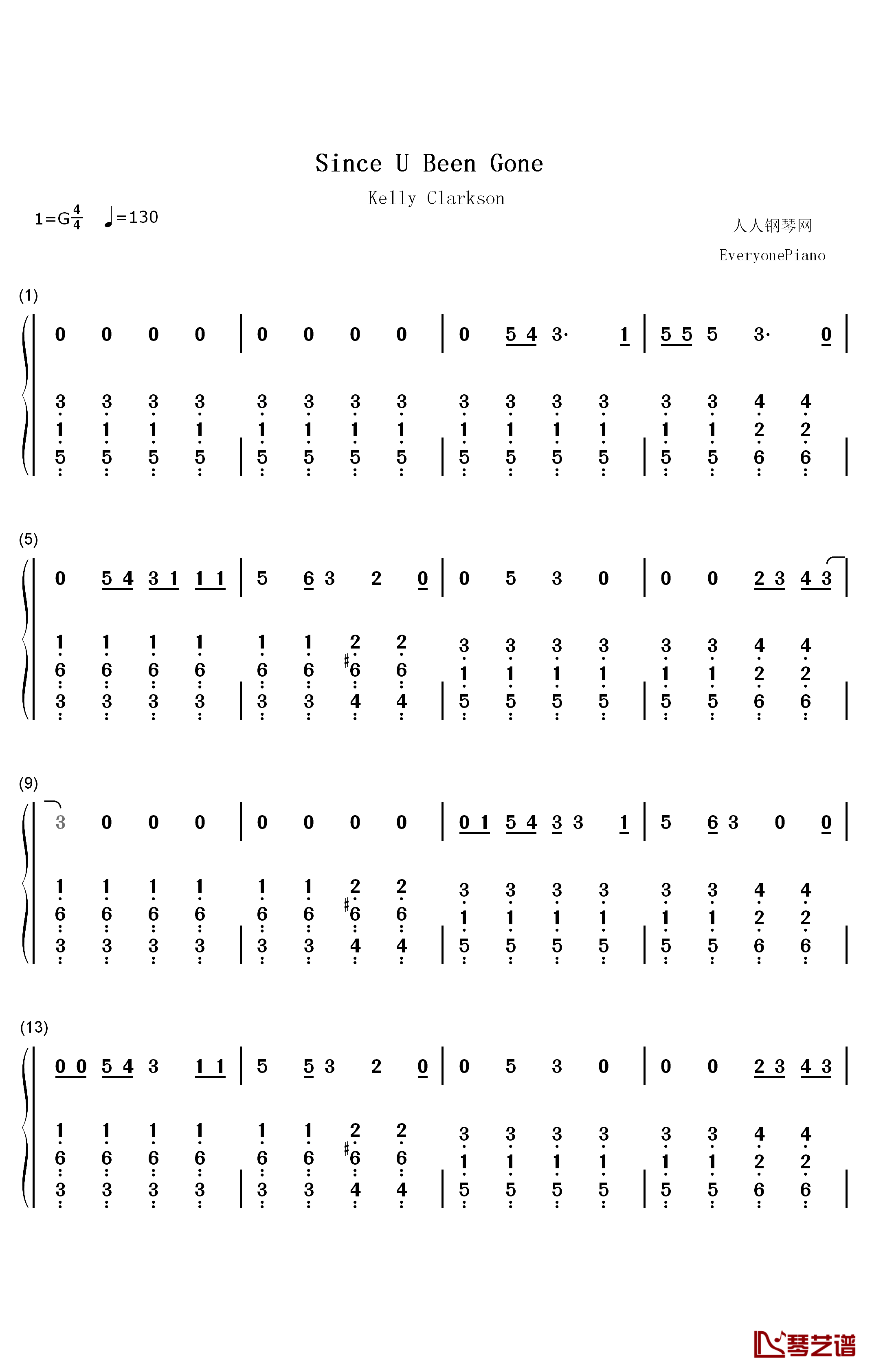 Since U Been Gone钢琴简谱-数字双手-Kelly Clarkson1