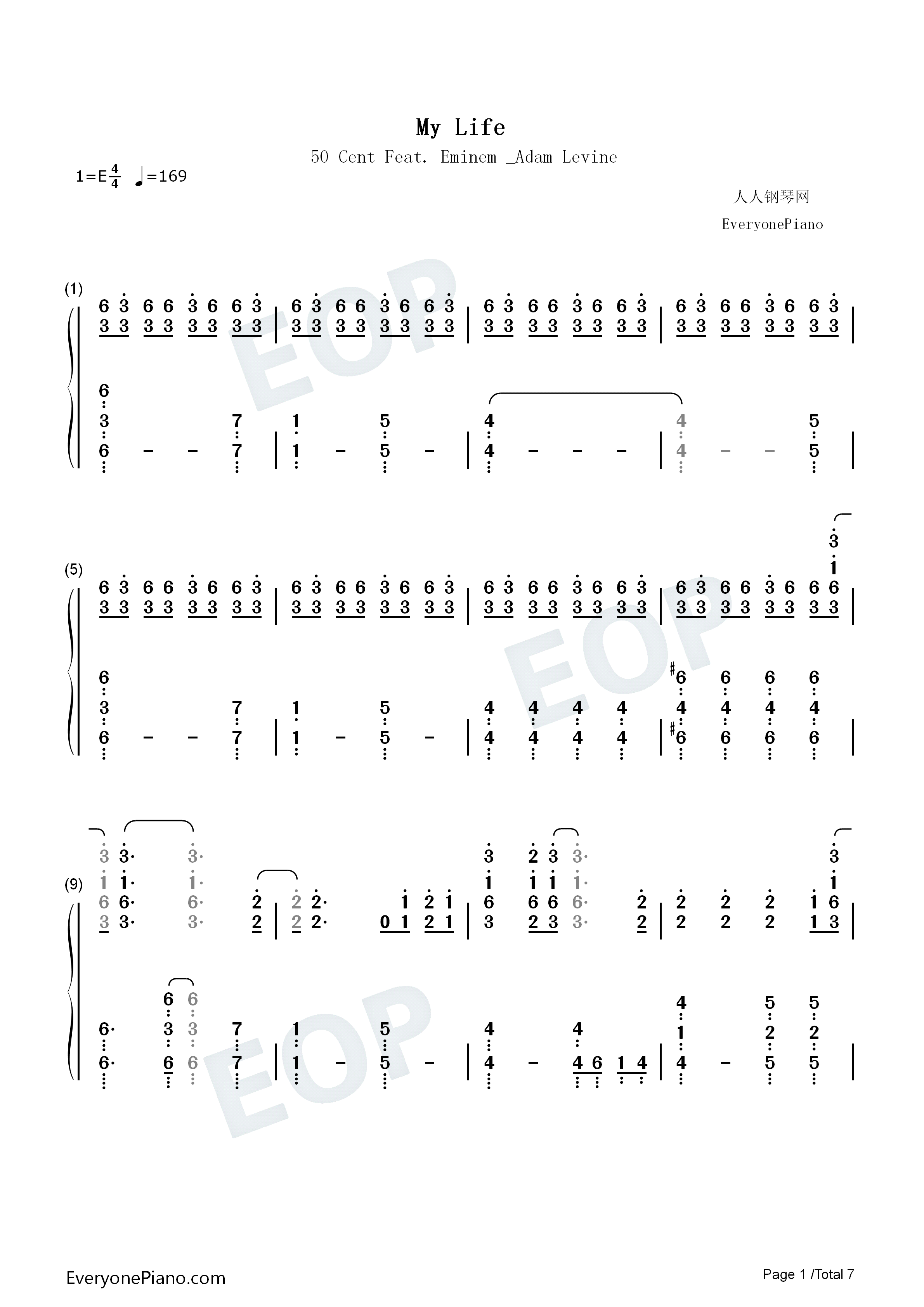 My Life 钢琴简谱-50 Cent Feat. Eminem & Adam Levine演唱1