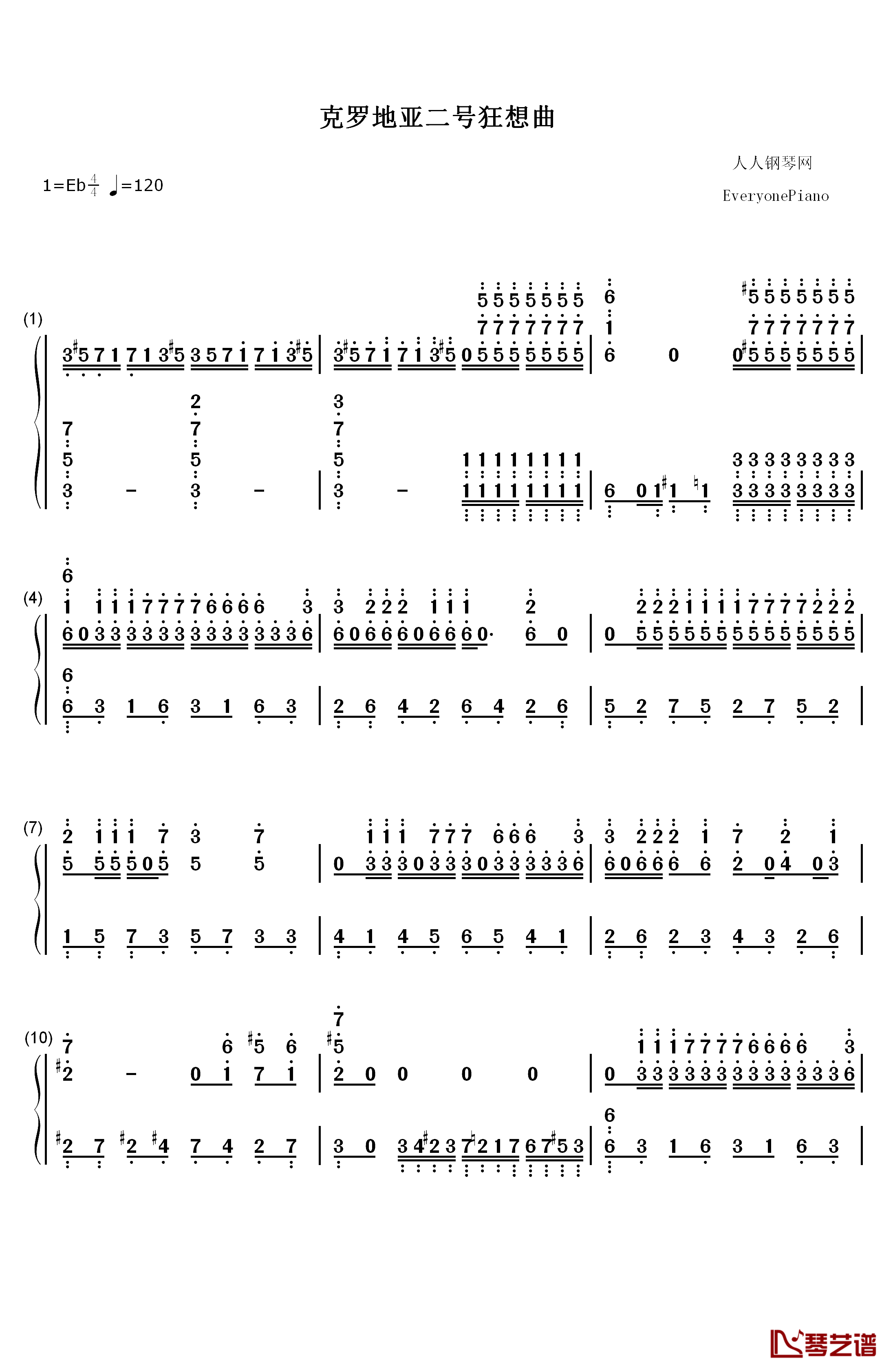克罗地亚第二号狂想曲钢琴简谱-数字双手-ELLOCZ1