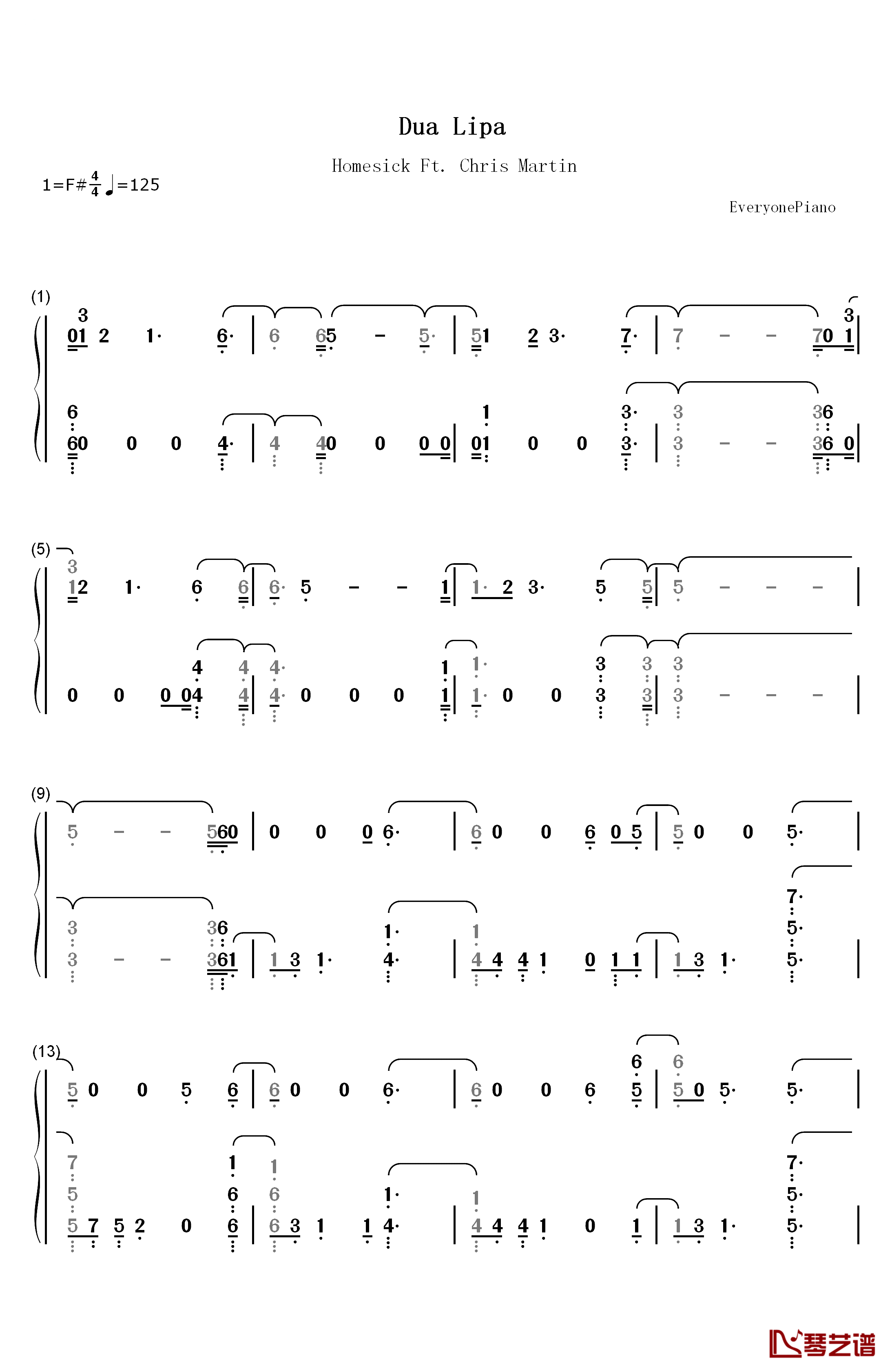 Homesick钢琴简谱-数字双手-Dua Lipa1