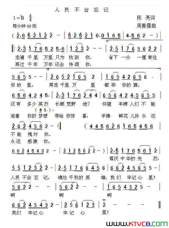 人民不会忘记陈亮词周善儒曲人民不会忘记陈亮词 周善儒曲简谱1